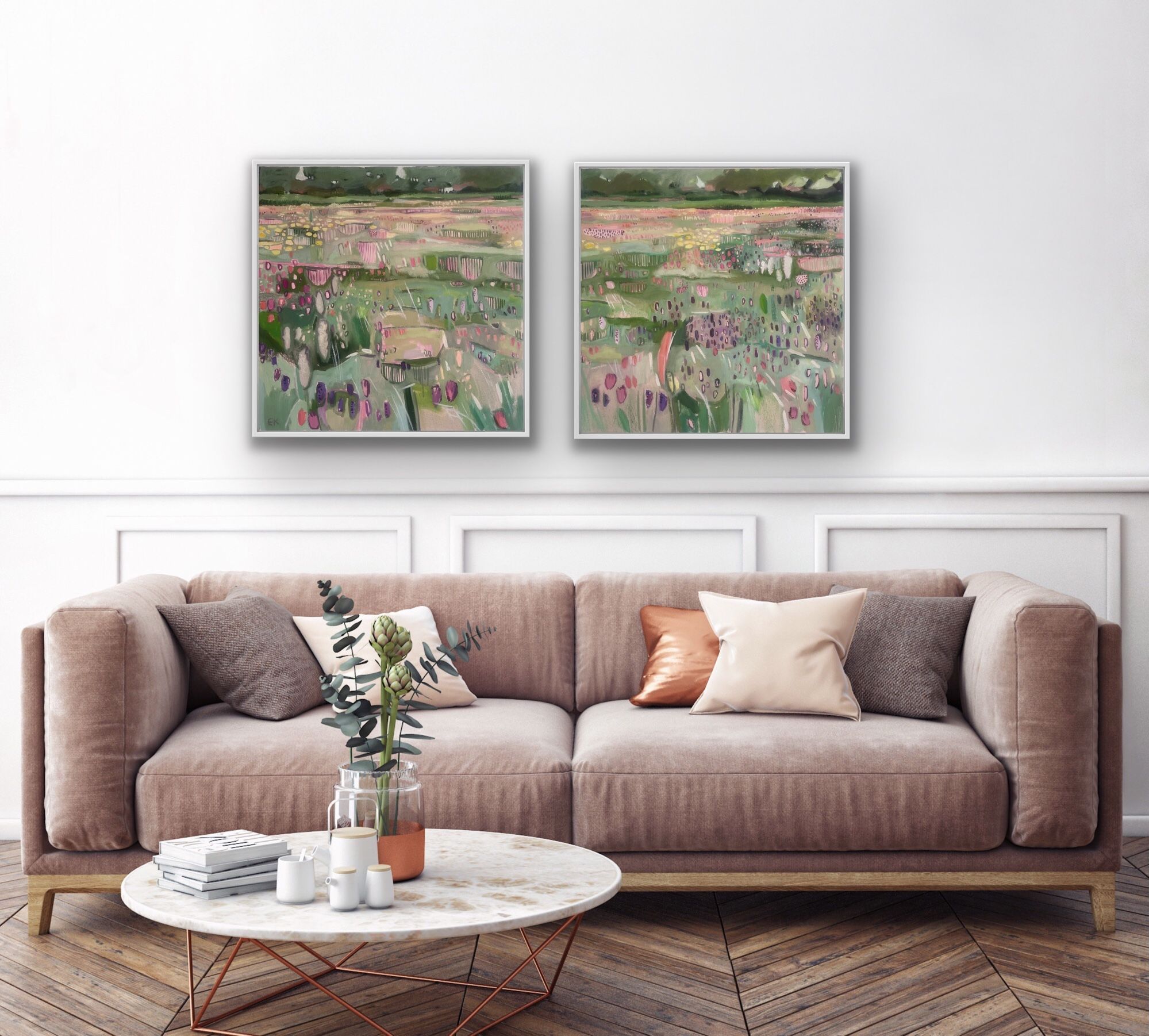 Donna's Meadow Diptych with Early Purple Orchids by Elaine Kazimierczuk - Secondary Image