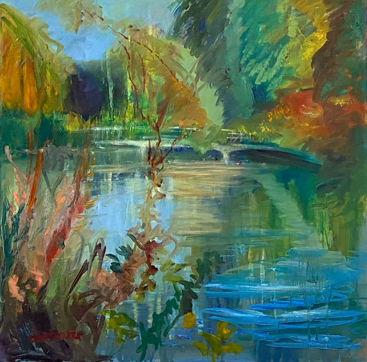 The Pond Turning to Autumn by Lynda Minter