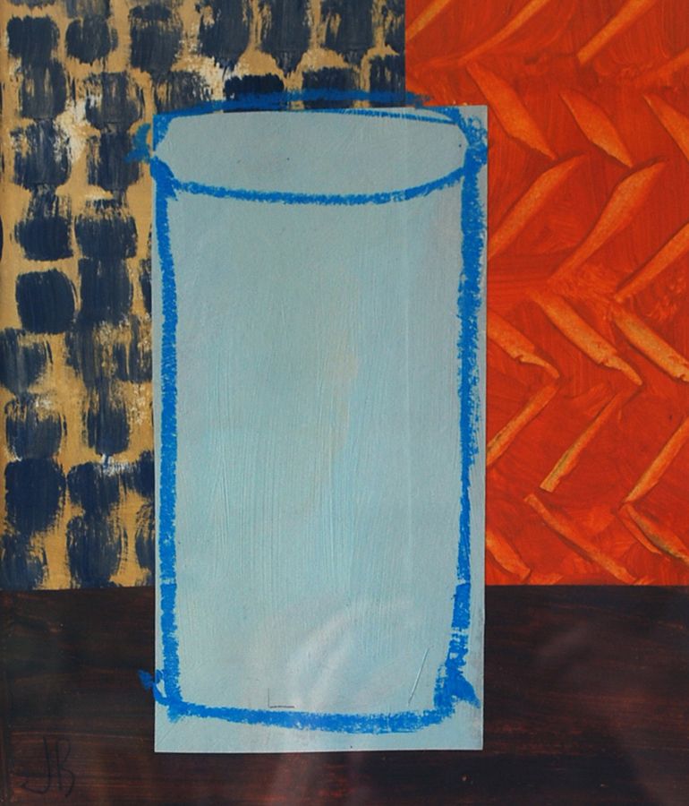 Pale Blue Urn with Orange Zigzags by Jenny Balmer