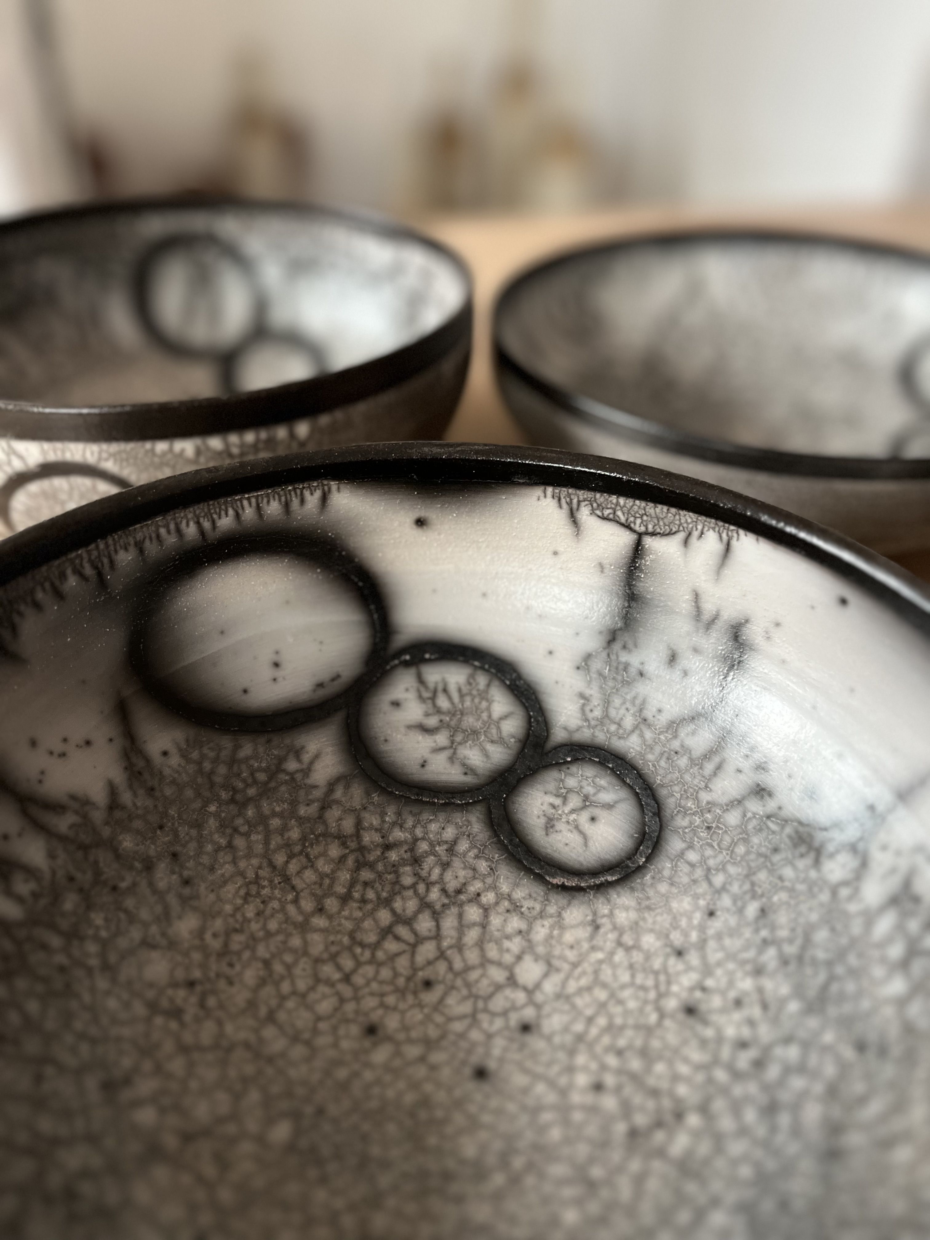 1 Raku bowl with circle design  by Tamsin Levene - Secondary Image