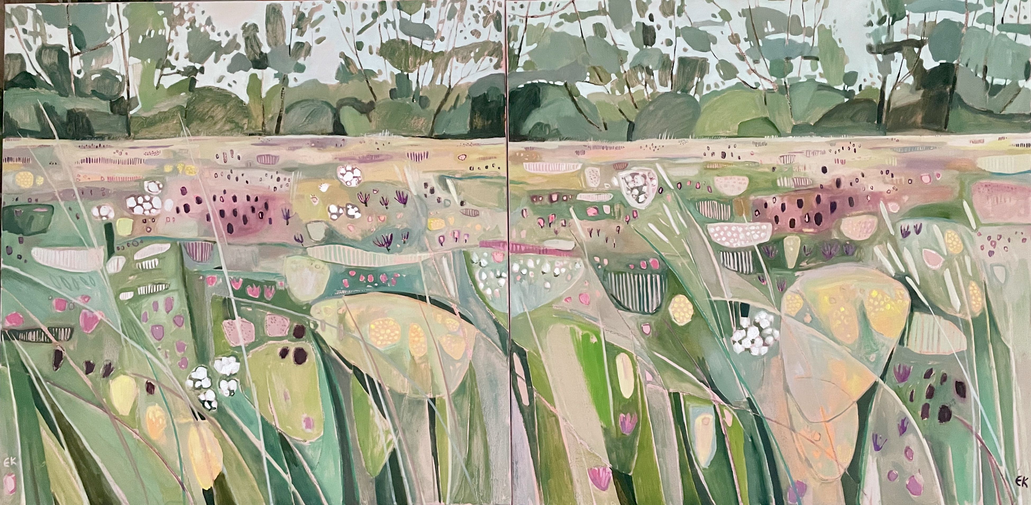 Diptych - Hinksey in Late Summer  - left and right panel  by Elaine Kazimierczuk