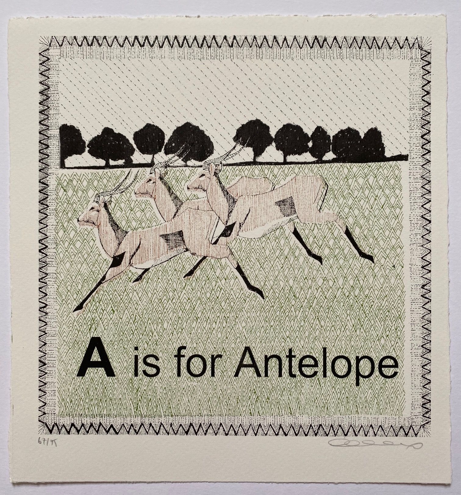 A is for Antelope (small) by Clare Halifax
