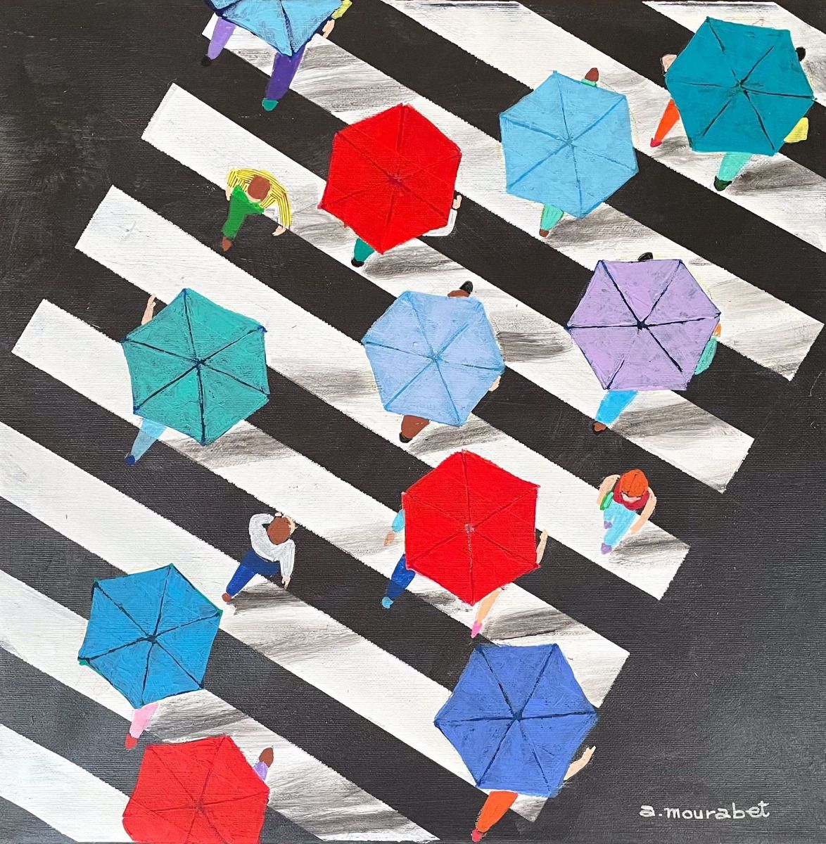 Umbrellas Crossing by Ali Mourabet