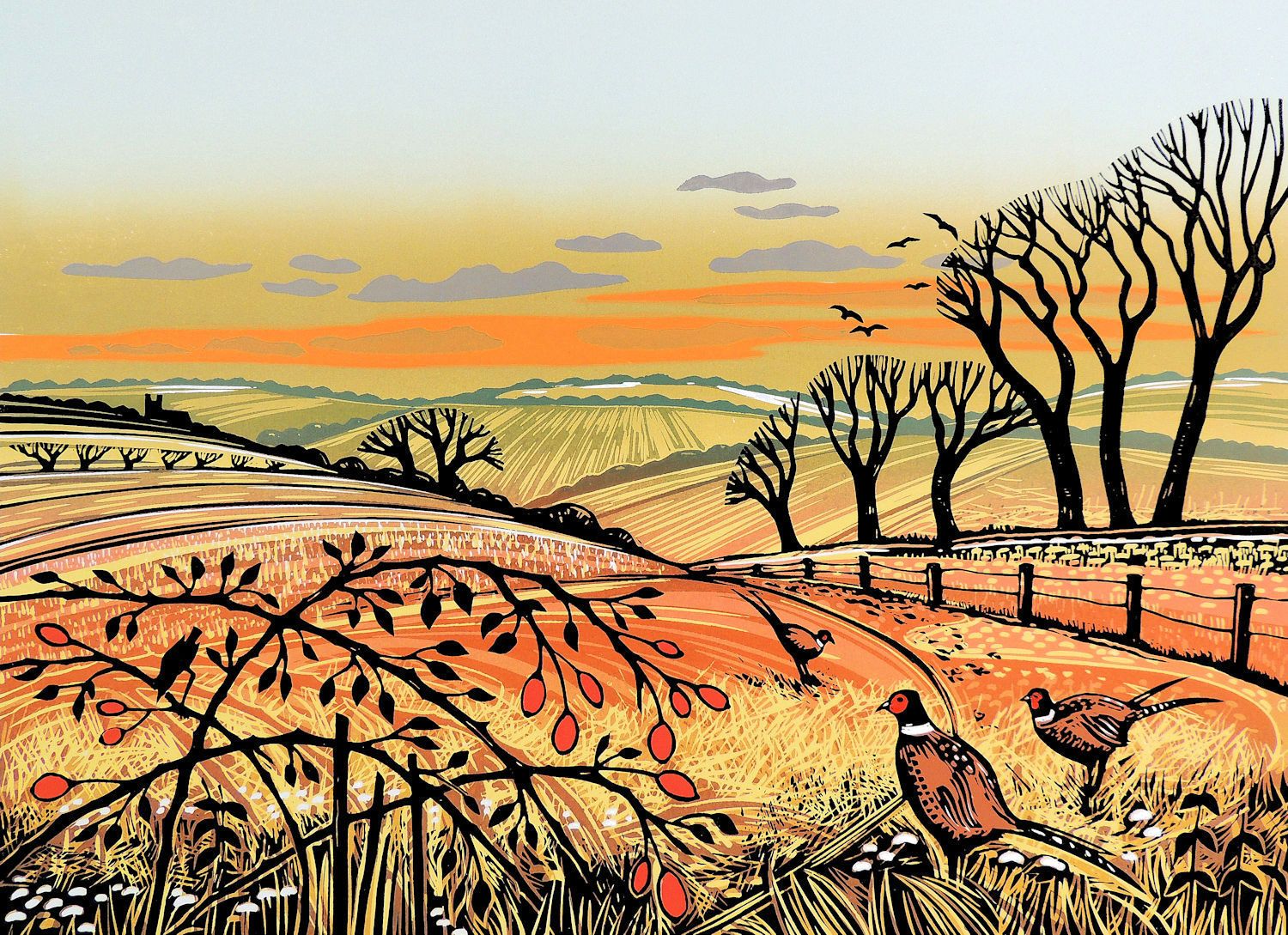 Sunset Pheasants by Rob Barnes