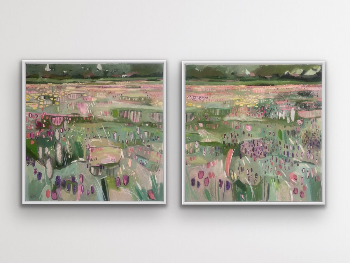 Donna's Meadow Diptych with Early Purple Orchids by Elaine Kazimierczuk