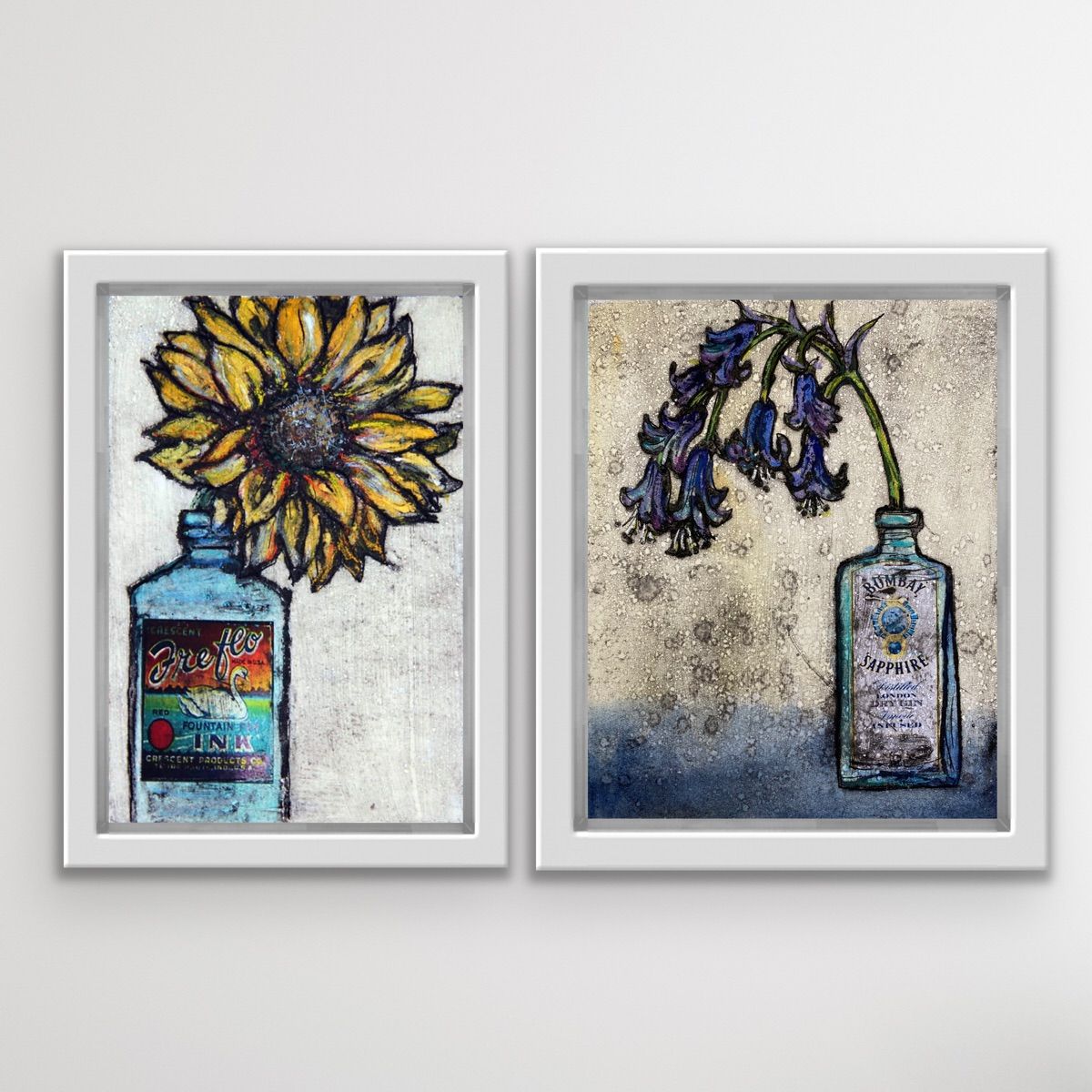 Quiet Beauty and Sunflower in a Bottle by Vicky Oldfield