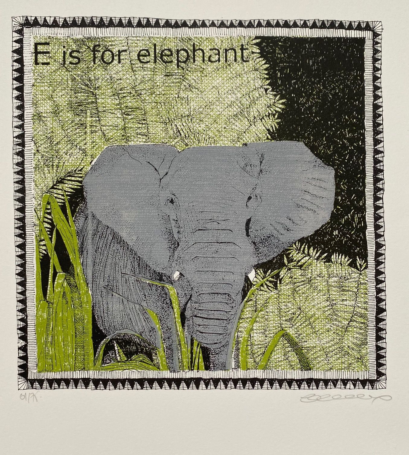 E is for Elephant (small), Art Print by Clare Halifax, Wychwood Art