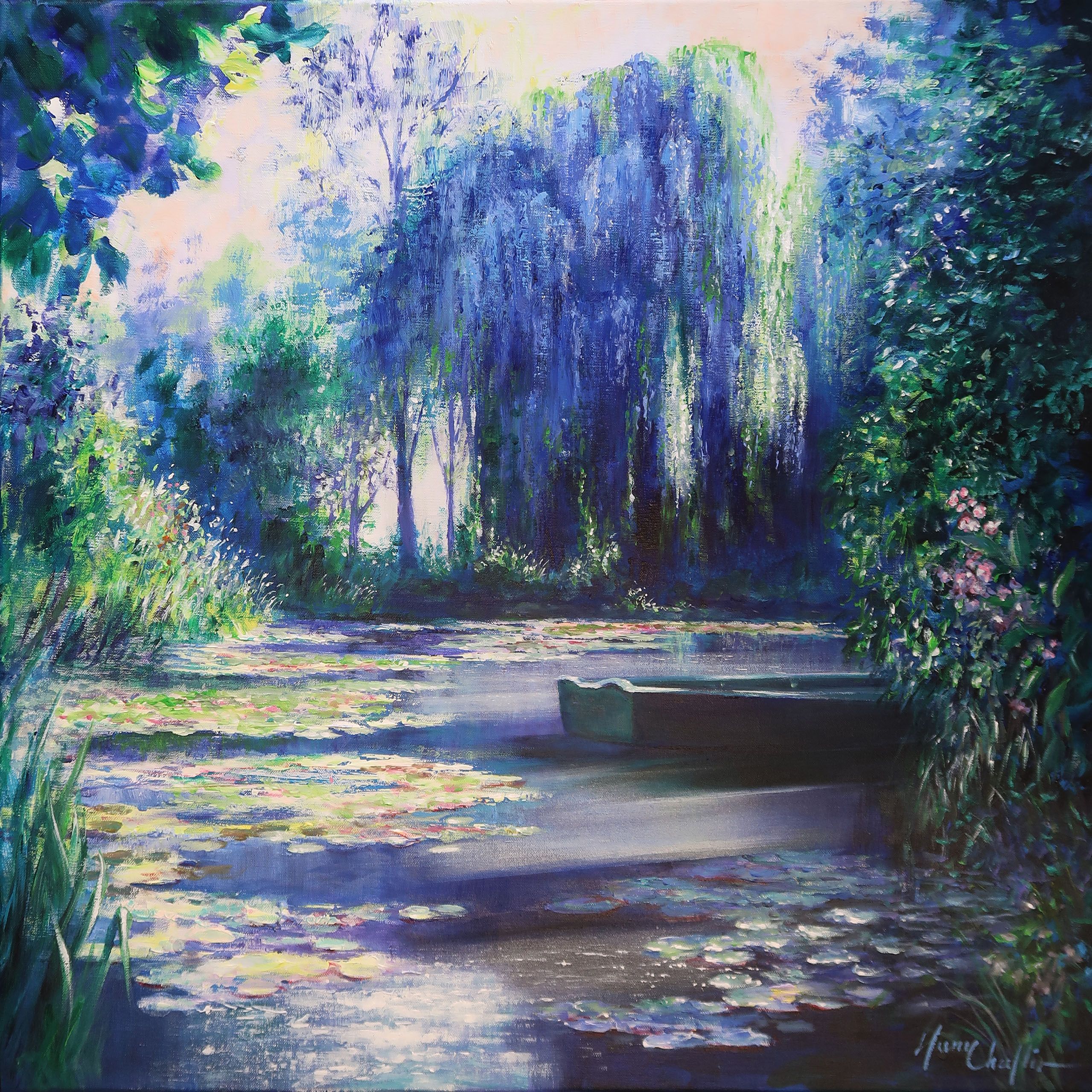 Harmony in blue at Giverny ( water gardens at Claude Monet’s house ) by Mary Chaplin