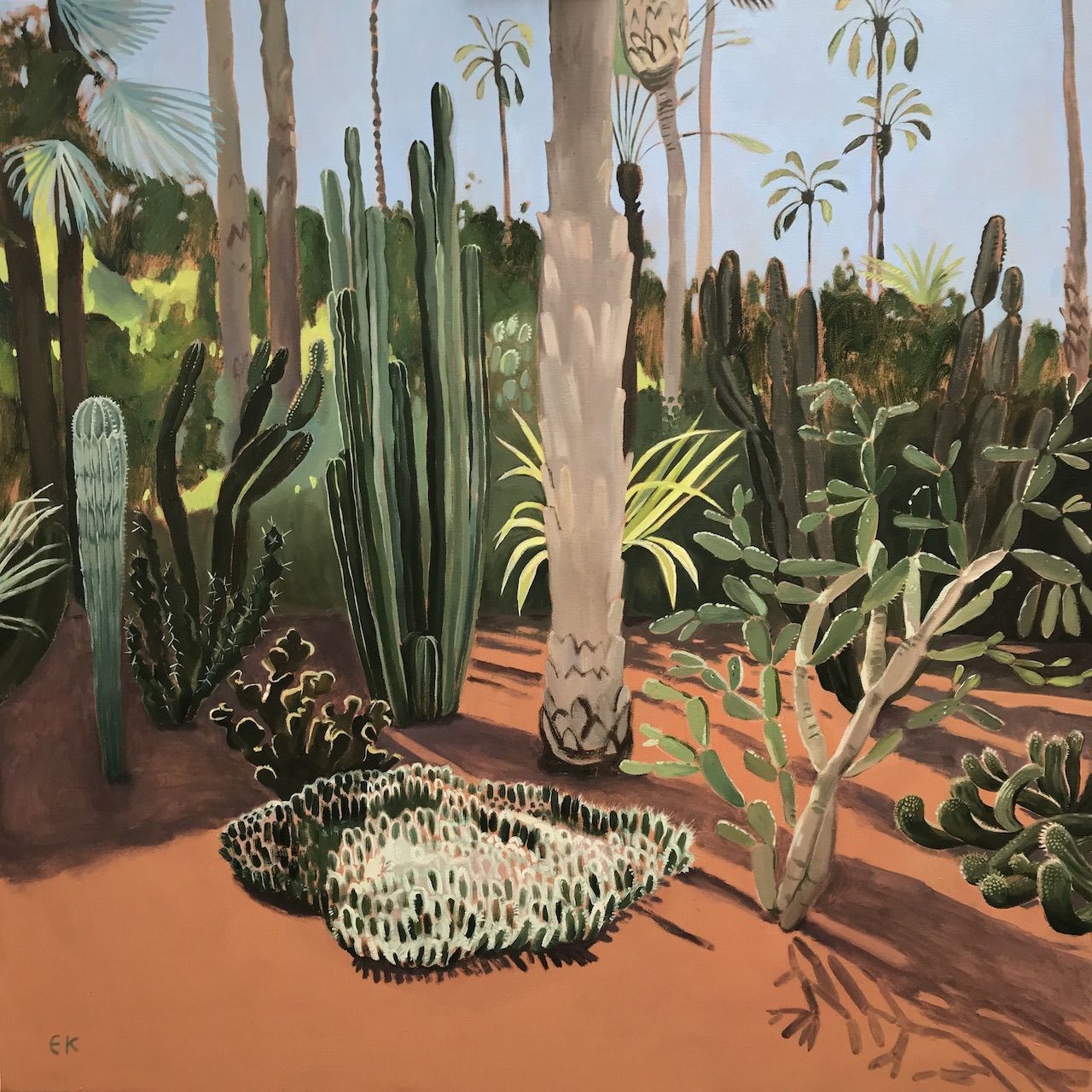 Cacti Varieties and Palm Tree, Marjorelle Gardens, Morocco by Elaine Kazimierczuk