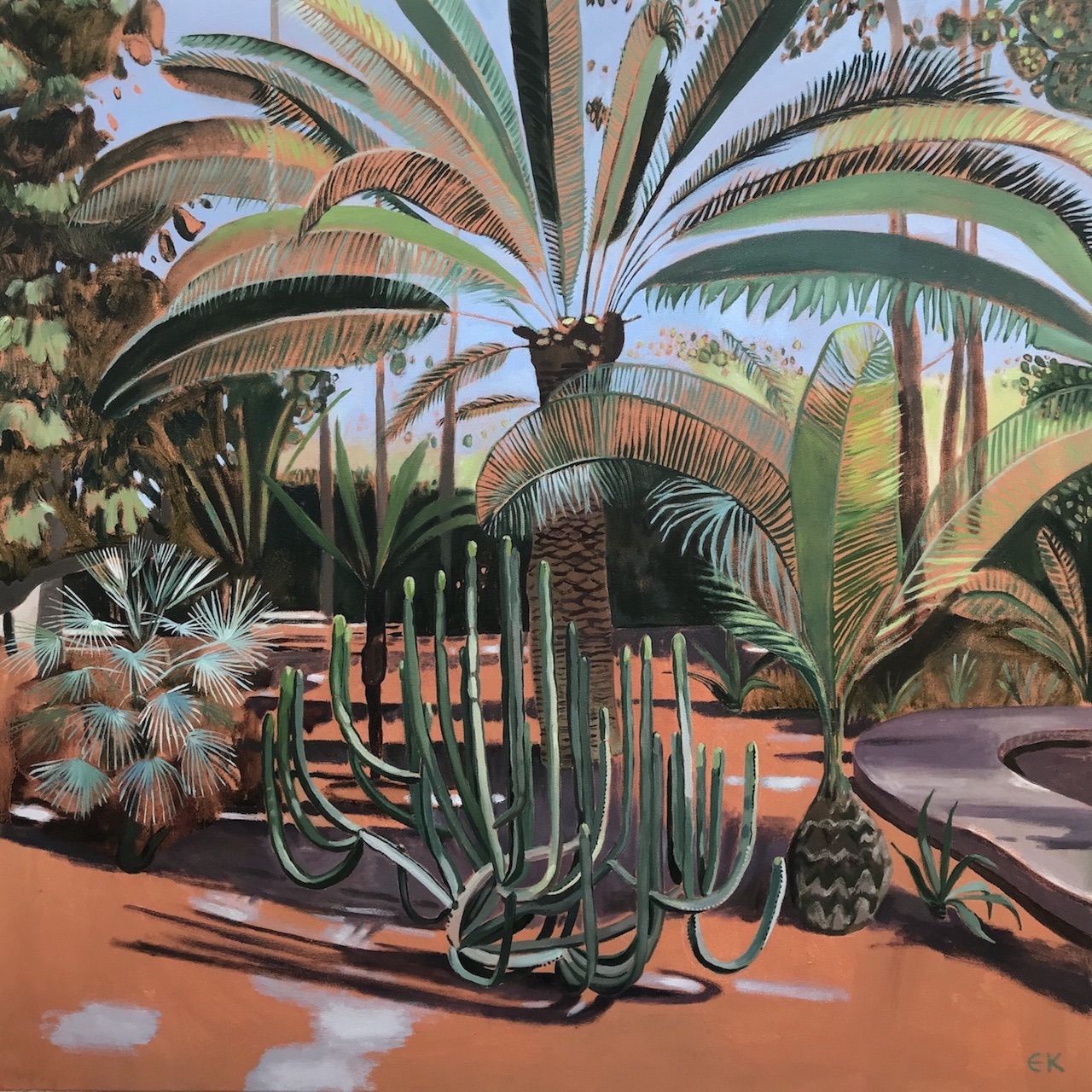 Cactus and Large Palm, Majorelle Gardens, Morocco by Elaine Kazimierczuk