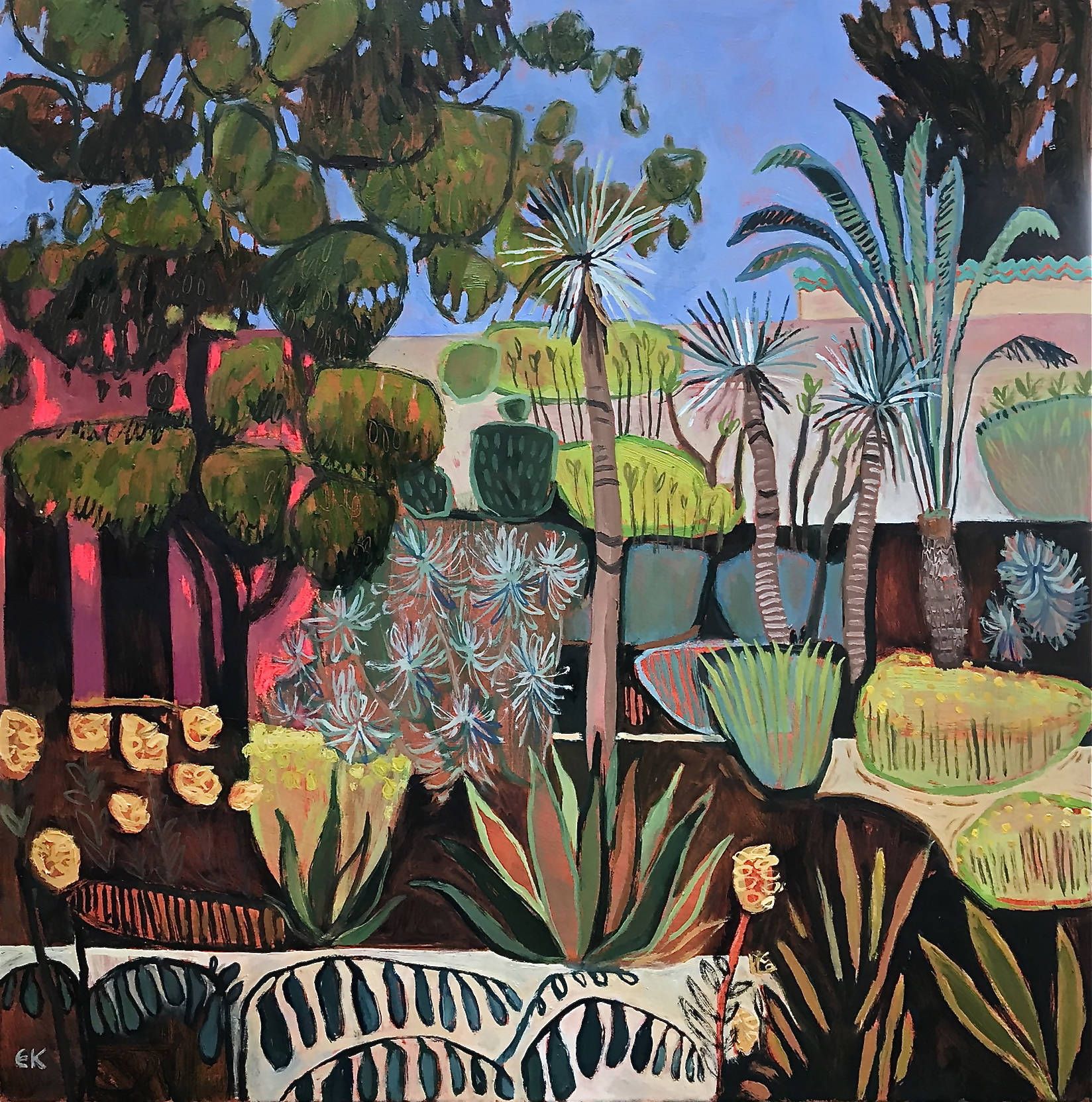 Le Jardin Secret with Date Palms and Bright Wall, Marrakech by Elaine Kazimierczuk
