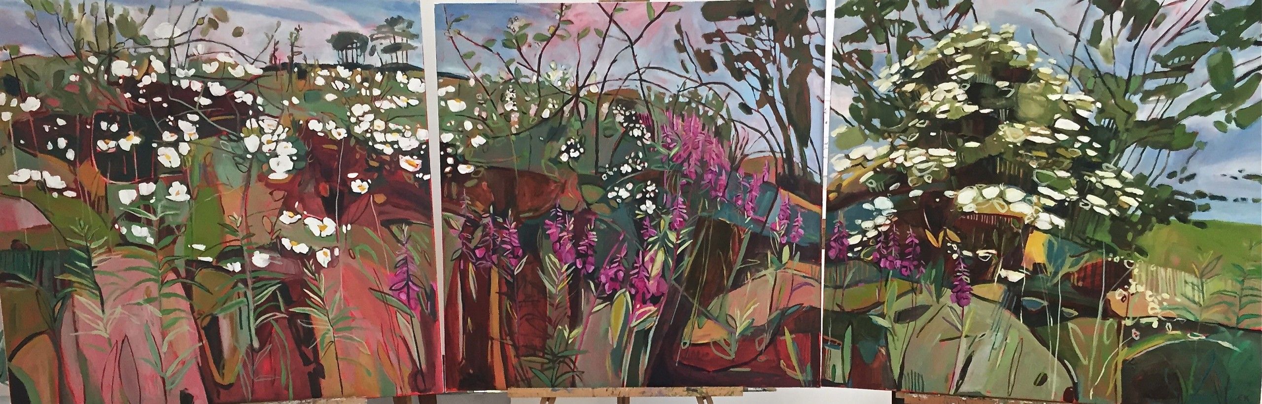 Midsummer : eglantine, bramble, rose bay willow herb and elder bush by Elaine Kazimierczuk