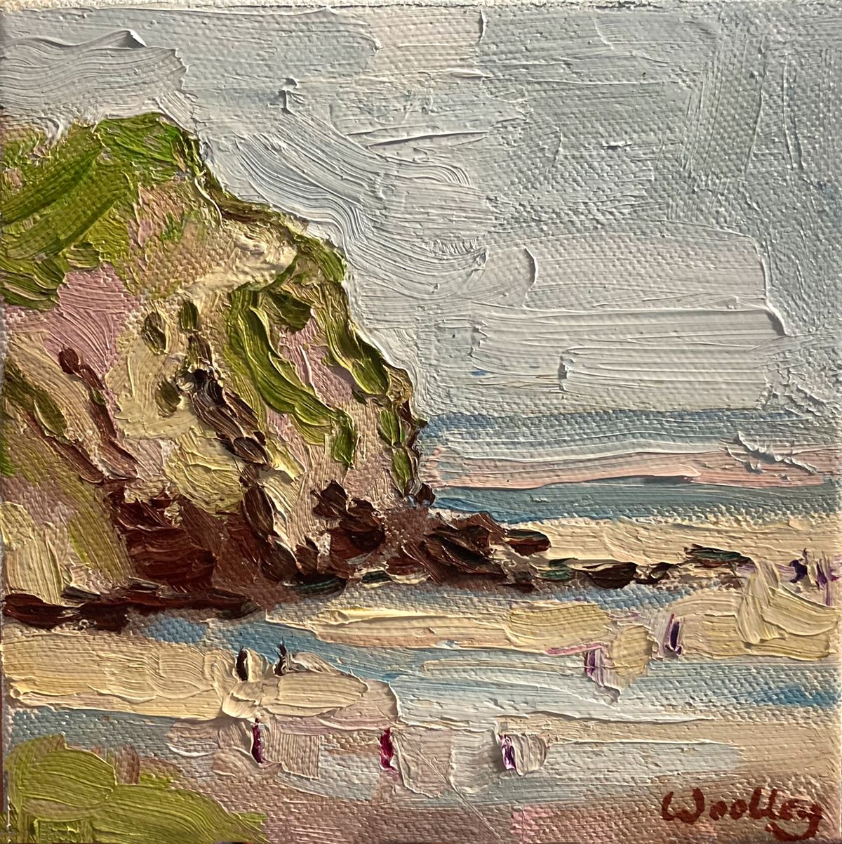 Watching the swimmers at Porthtowan beach Cornwall by Eleanor Woolley