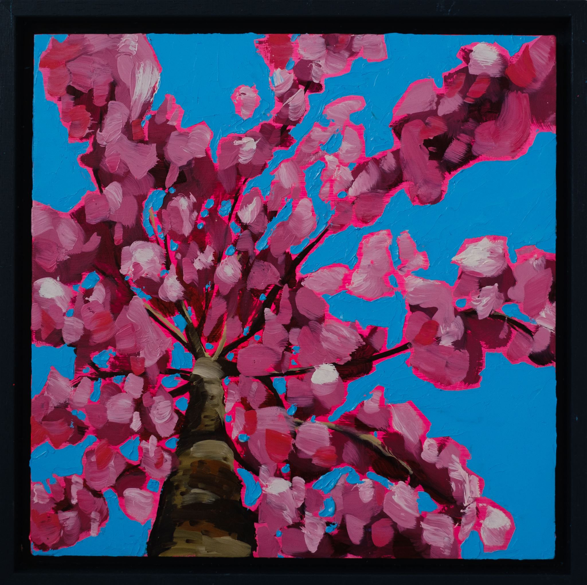 Looking up through pink blossom to fill the void by Emily Finch