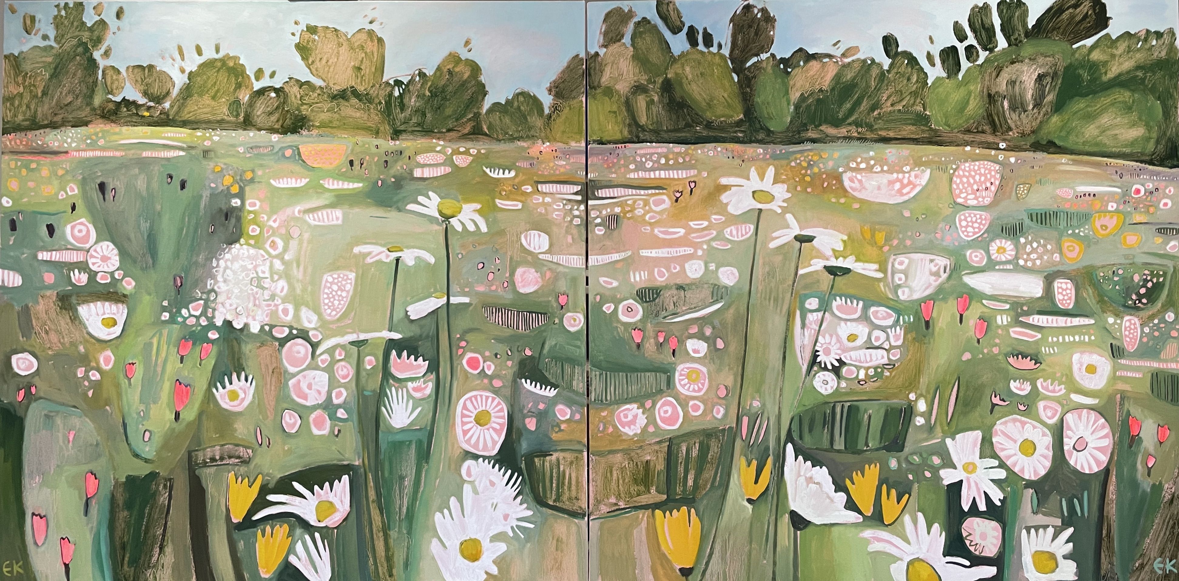 Double Daisies Diptych by Elaine Kazimierczuk