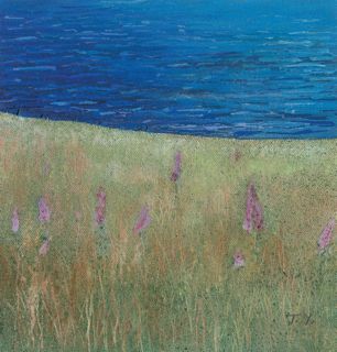 Foxgloves and sea by Judith Yarrow
