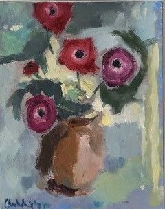 Anemones in a terracotta jug by Gabrielle Moulding