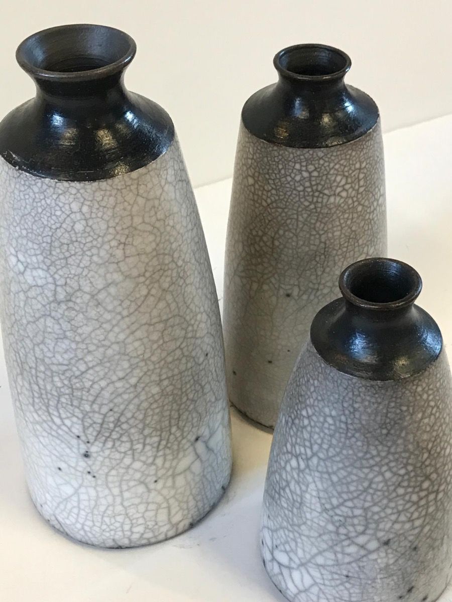 Three Naked Raku Pottery Grey Vases by Tamsin Levene - Secondary Image