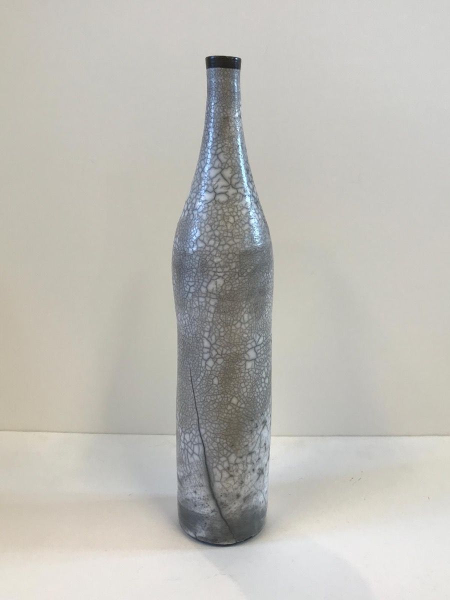Naked Raku Pottery, Tall Grey Vase by Tamsin Levene