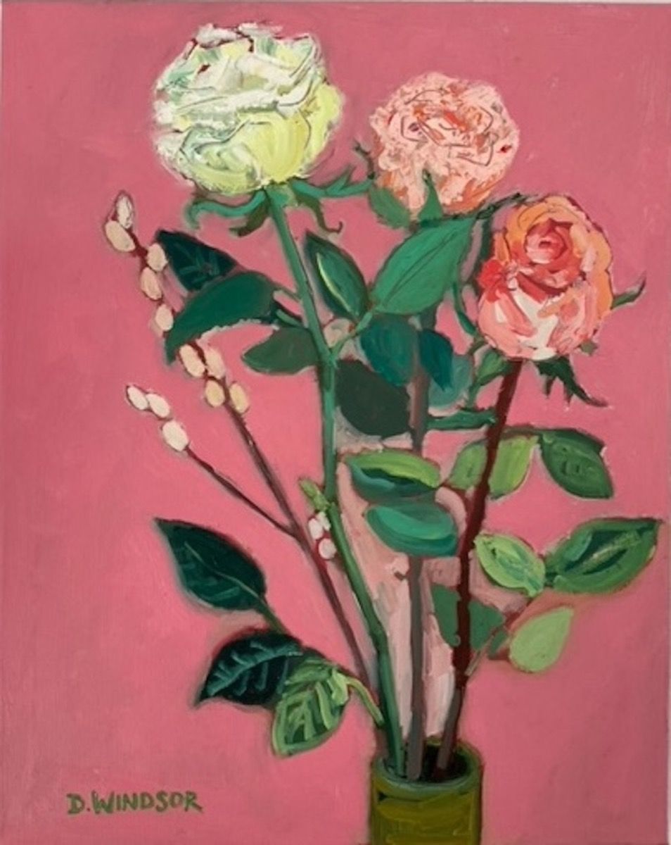 Roses on a Pink Background by Deborah Windsor