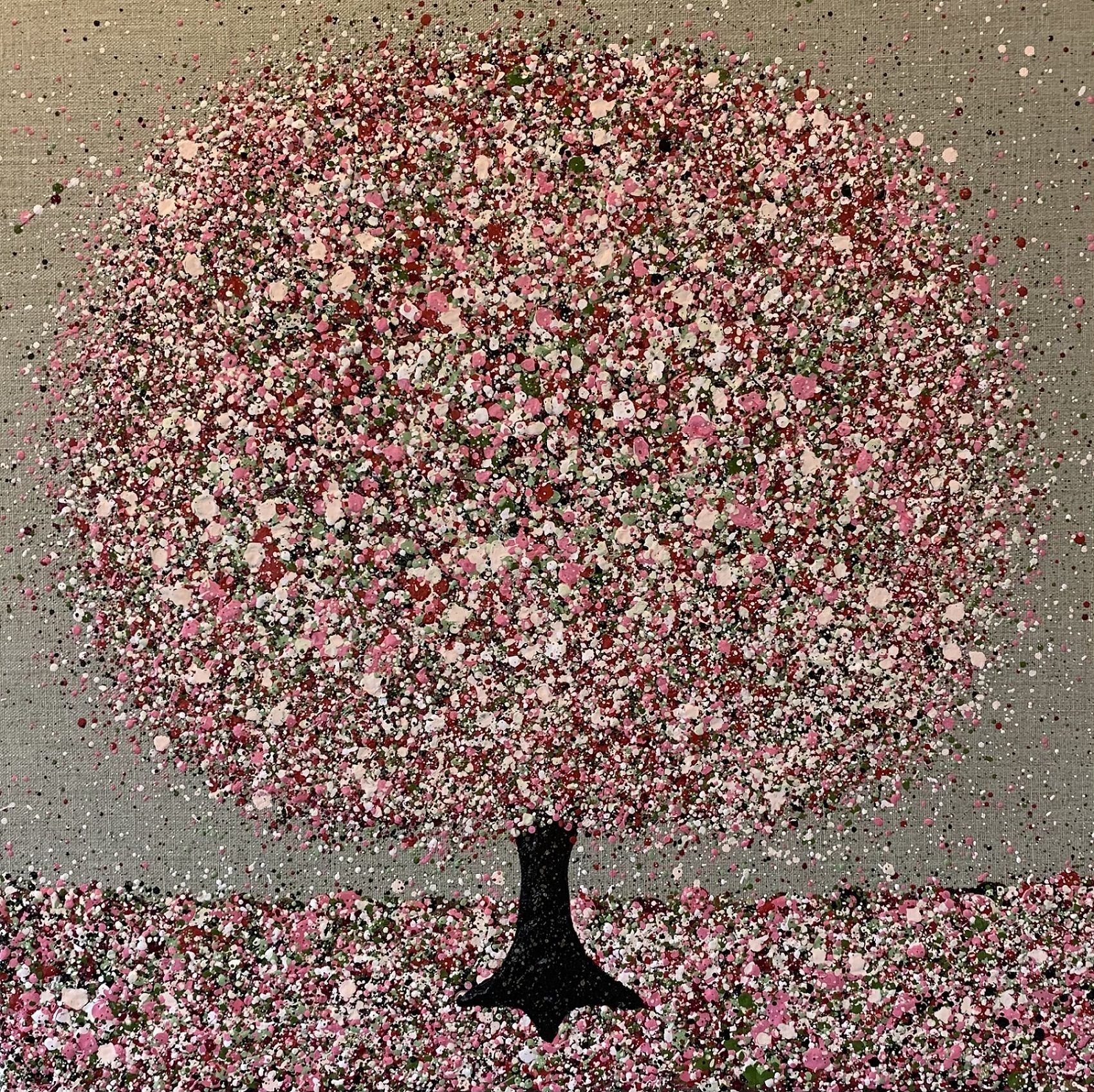 Pink Blossom on Linen II by Nicky Chubb