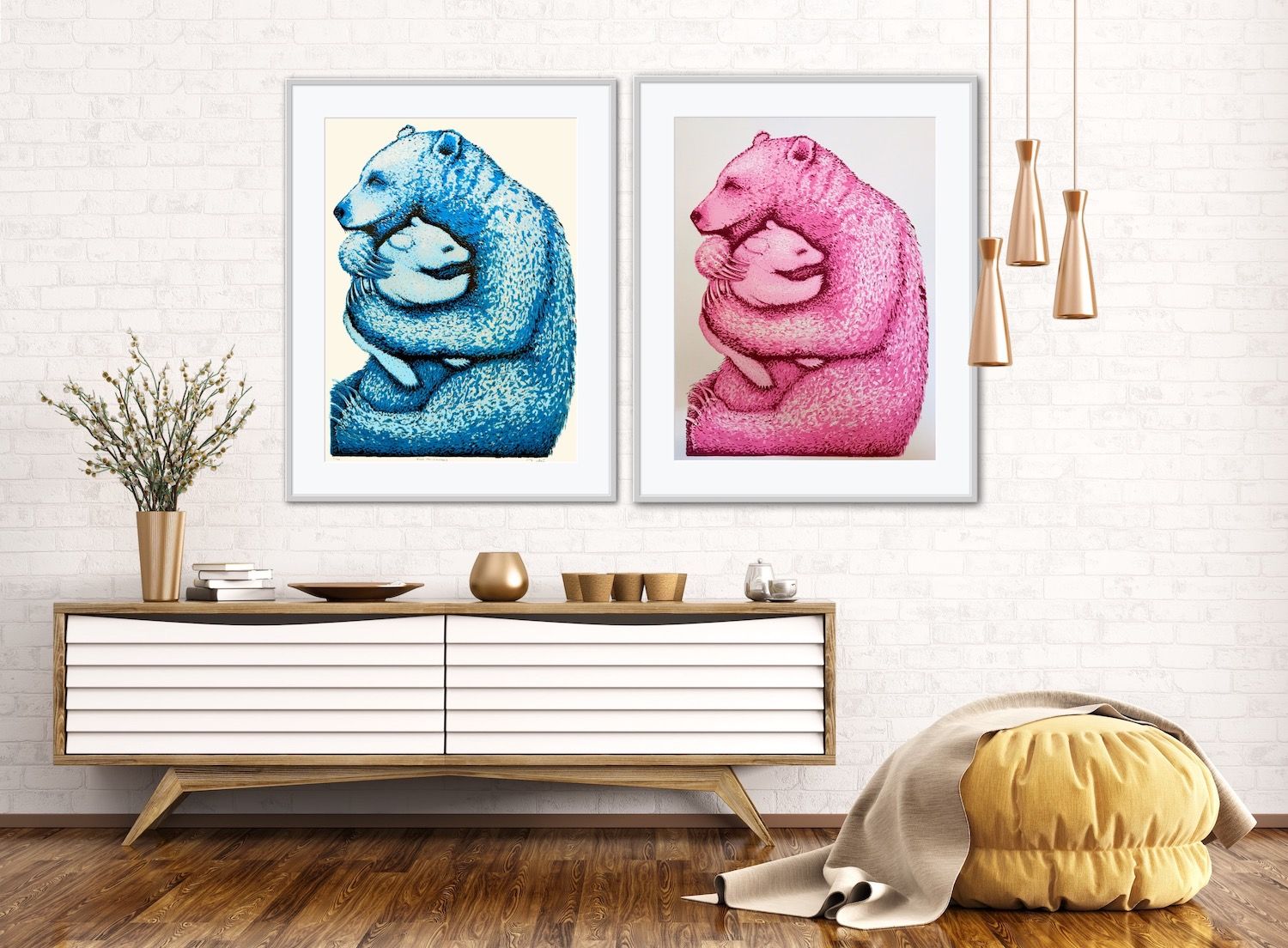 Bear Hugs (Hot Pink and Blue) by Tim Southall - Secondary Image