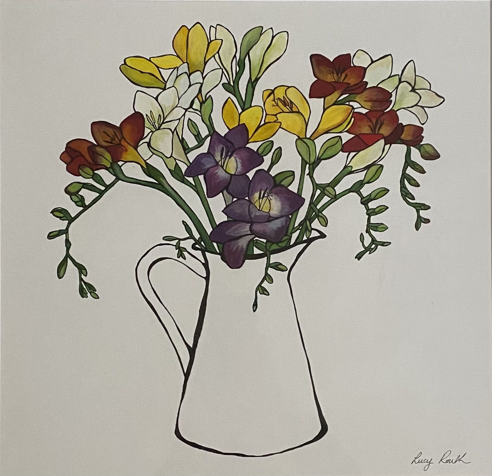 Jug of Mixed Freesias by Lucy Routh