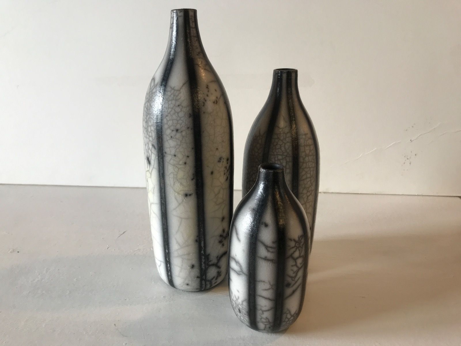 Three Raku Striped Bottles by Tamsin Levene