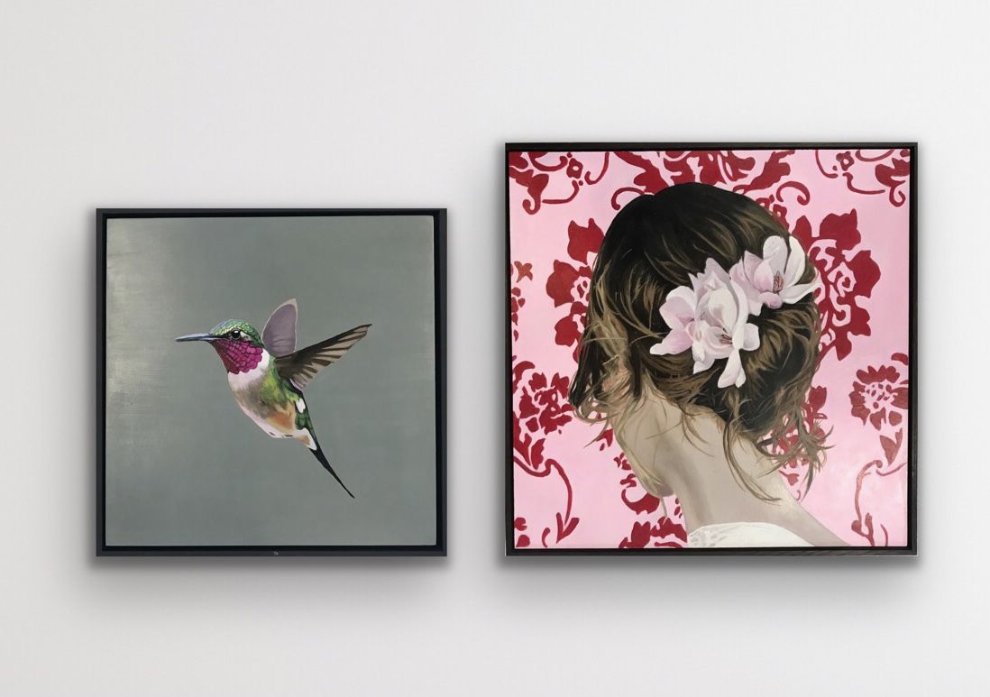 Diptych of Single hummingbird & Tuesday's Girl (Sakura) by Angela Smith