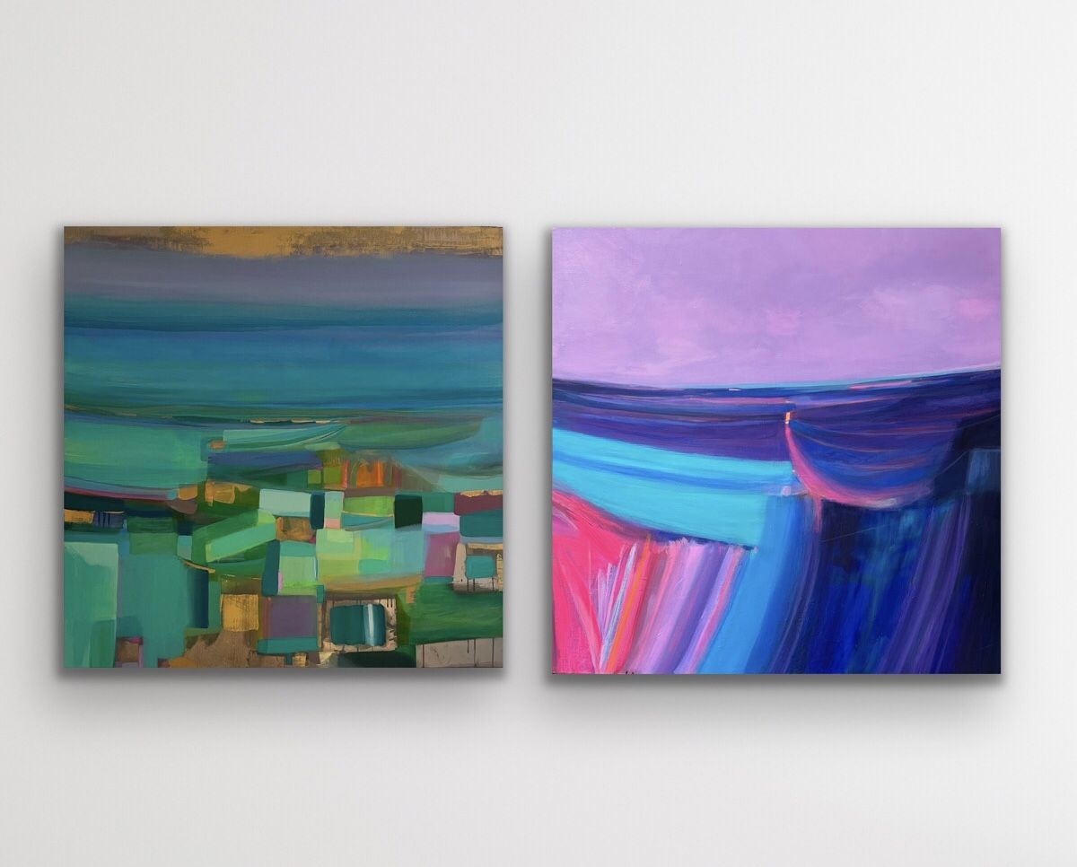 Golden Paths lead to the Sea and New Horizons diptych by Tiffany Lynch