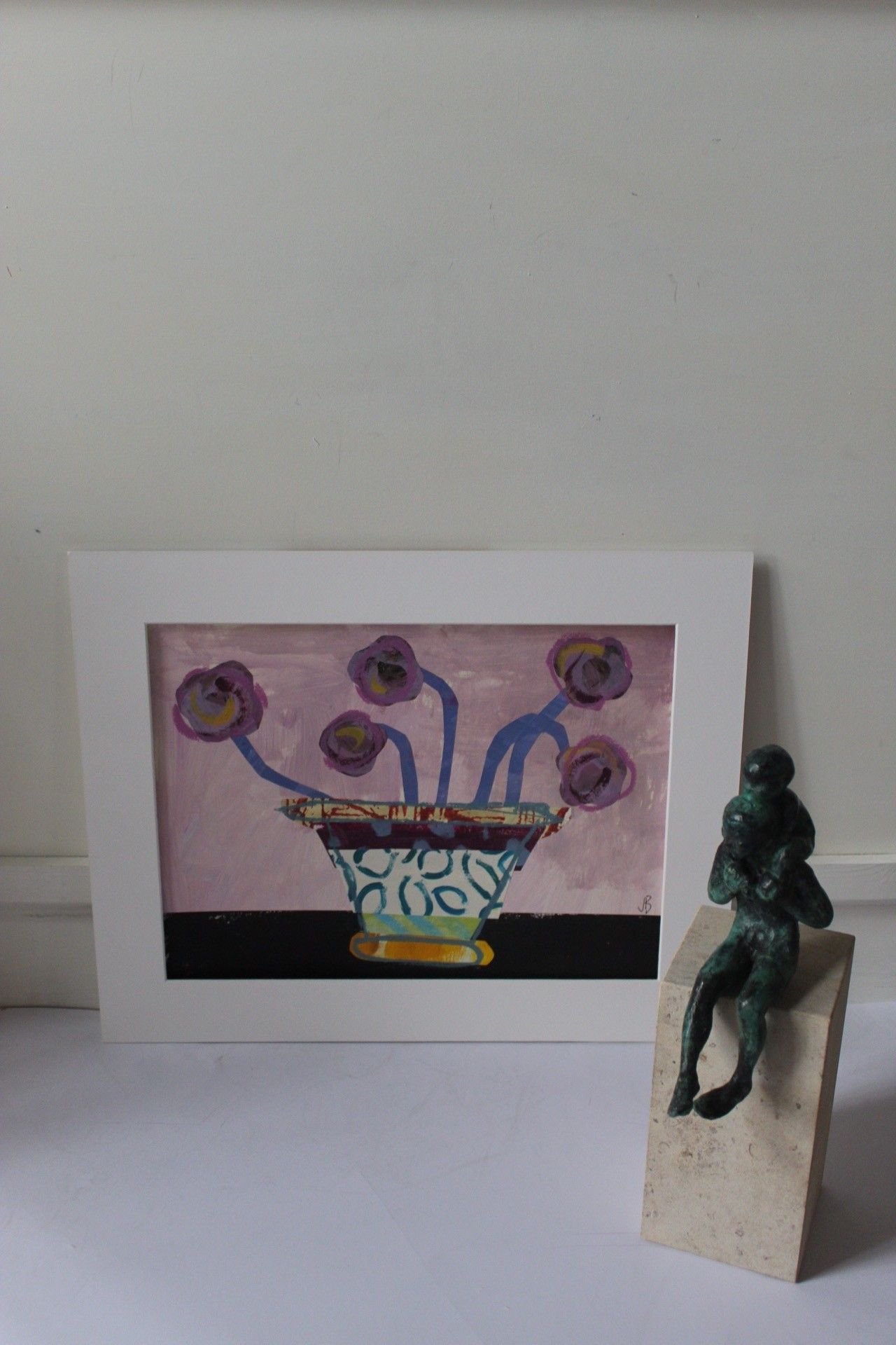 Patterned Vase with Purple Flowers by Jenny Balmer - Secondary Image