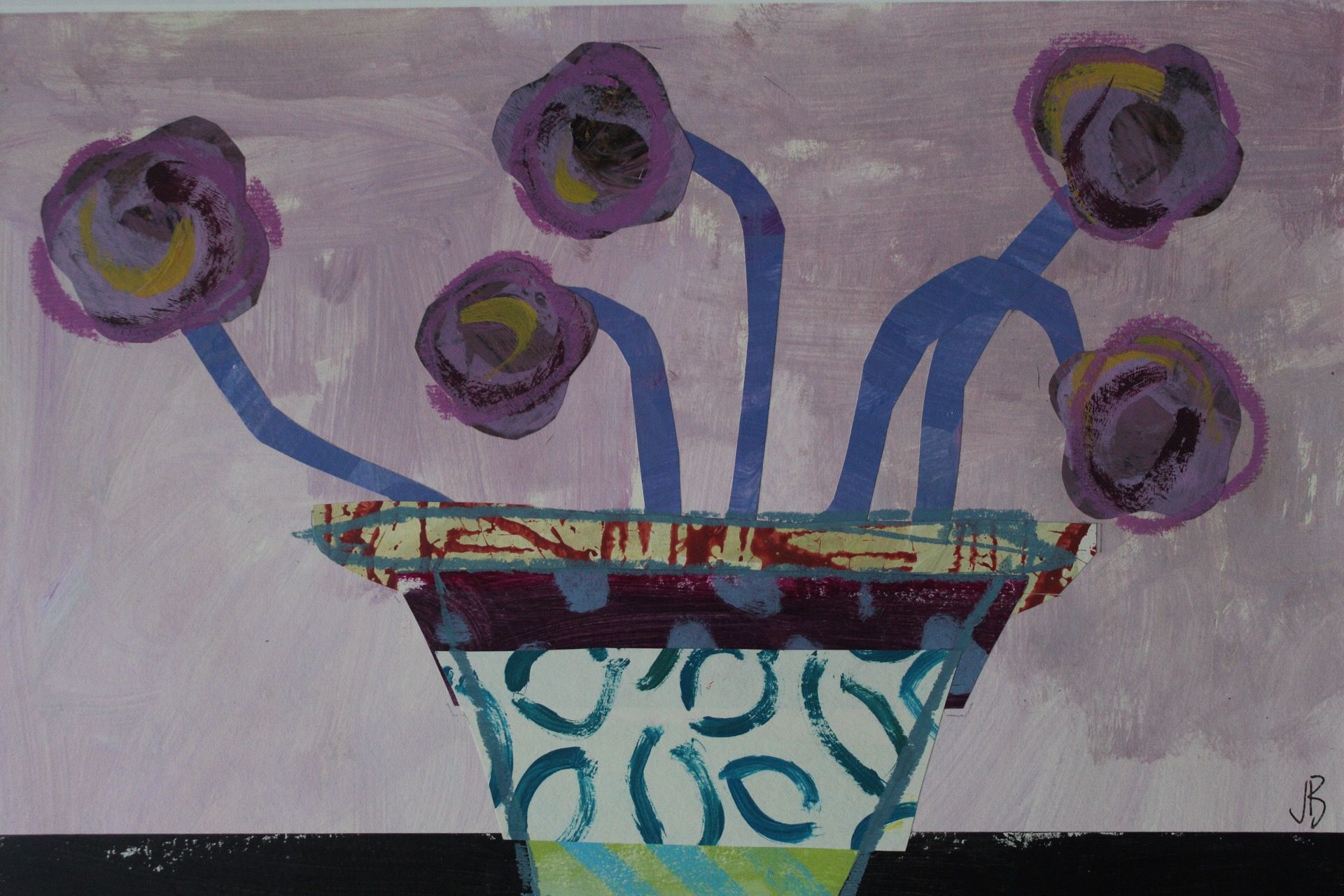Patterned Vase with Purple Flowers by Jenny Balmer