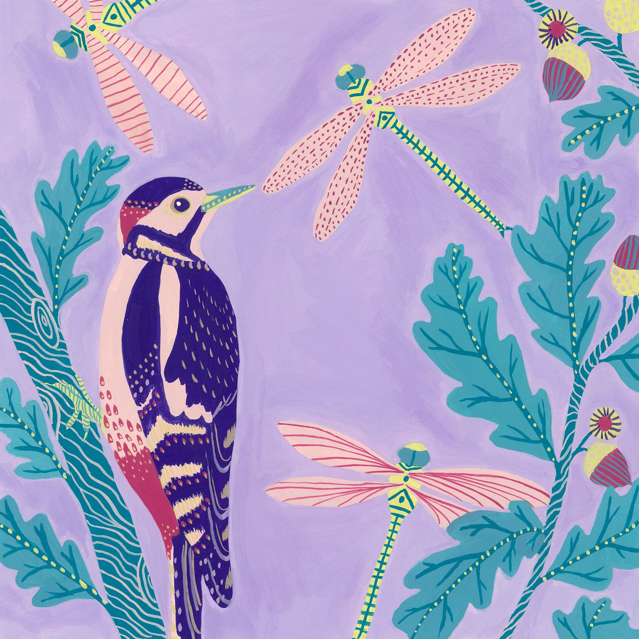 Woodpecker Among Dragonflies by Jenny Evans