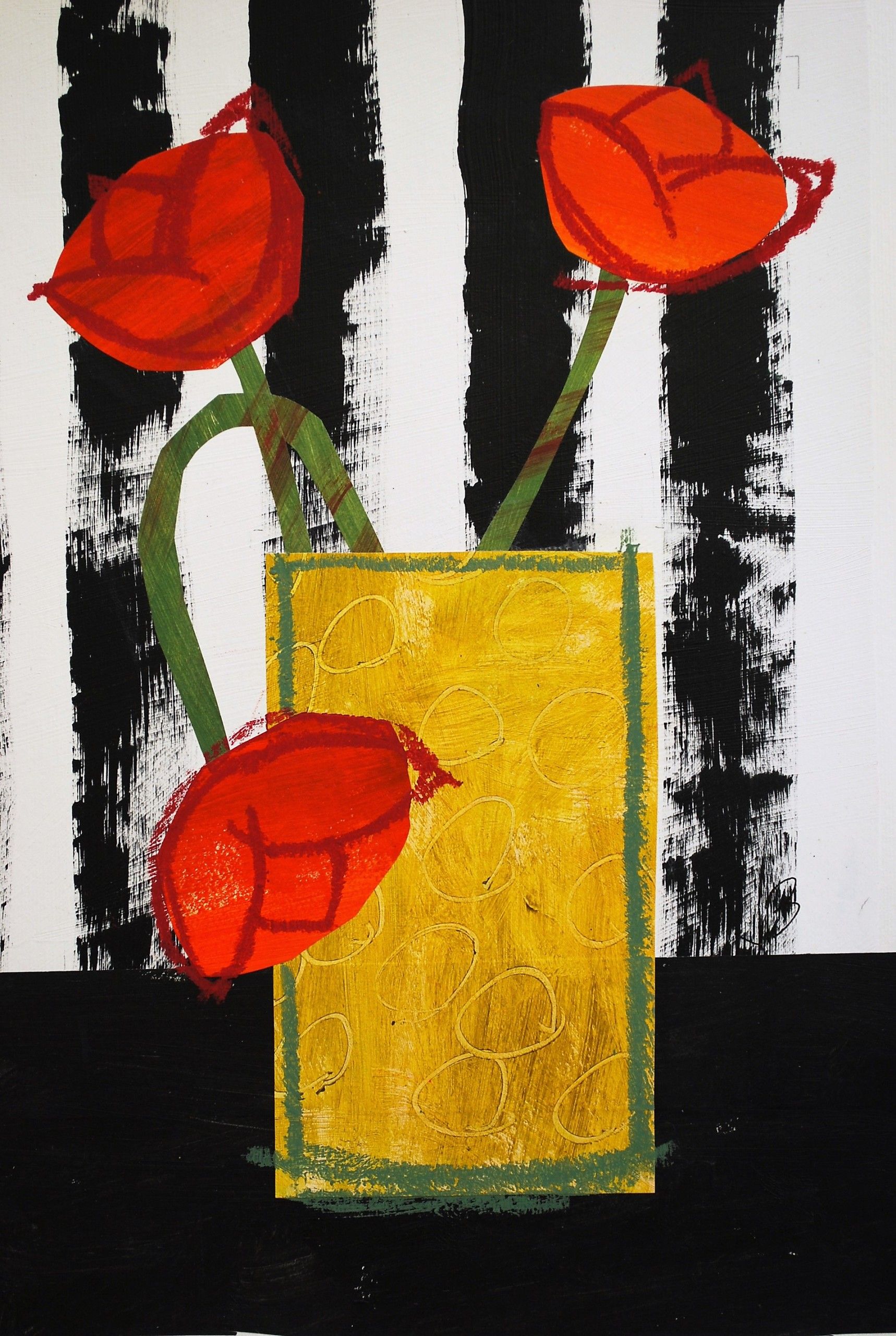 Yellow Vase with Red Tulips by Jenny Balmer