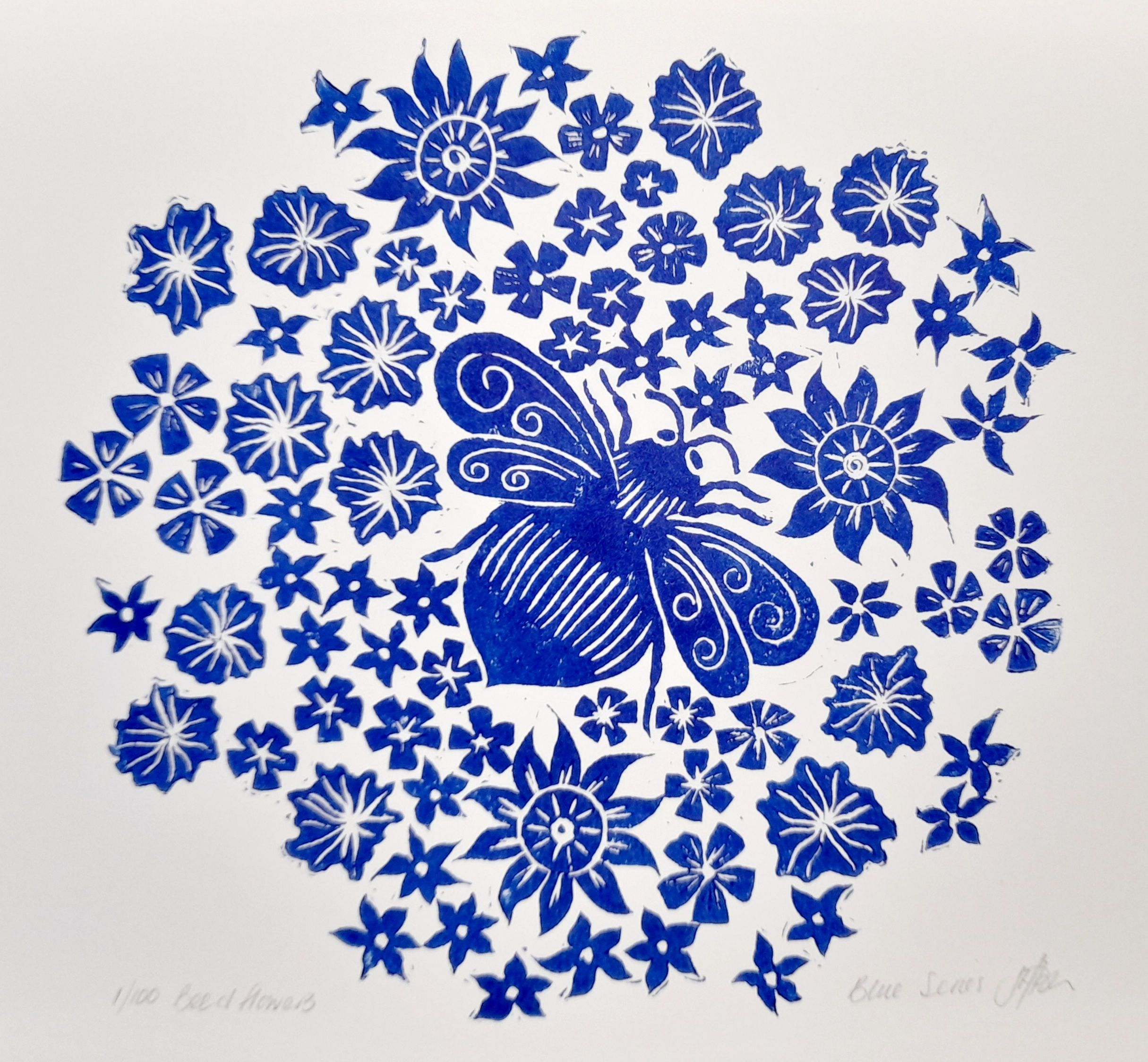 Bee & Flowers Circle Print by Jess Harrington