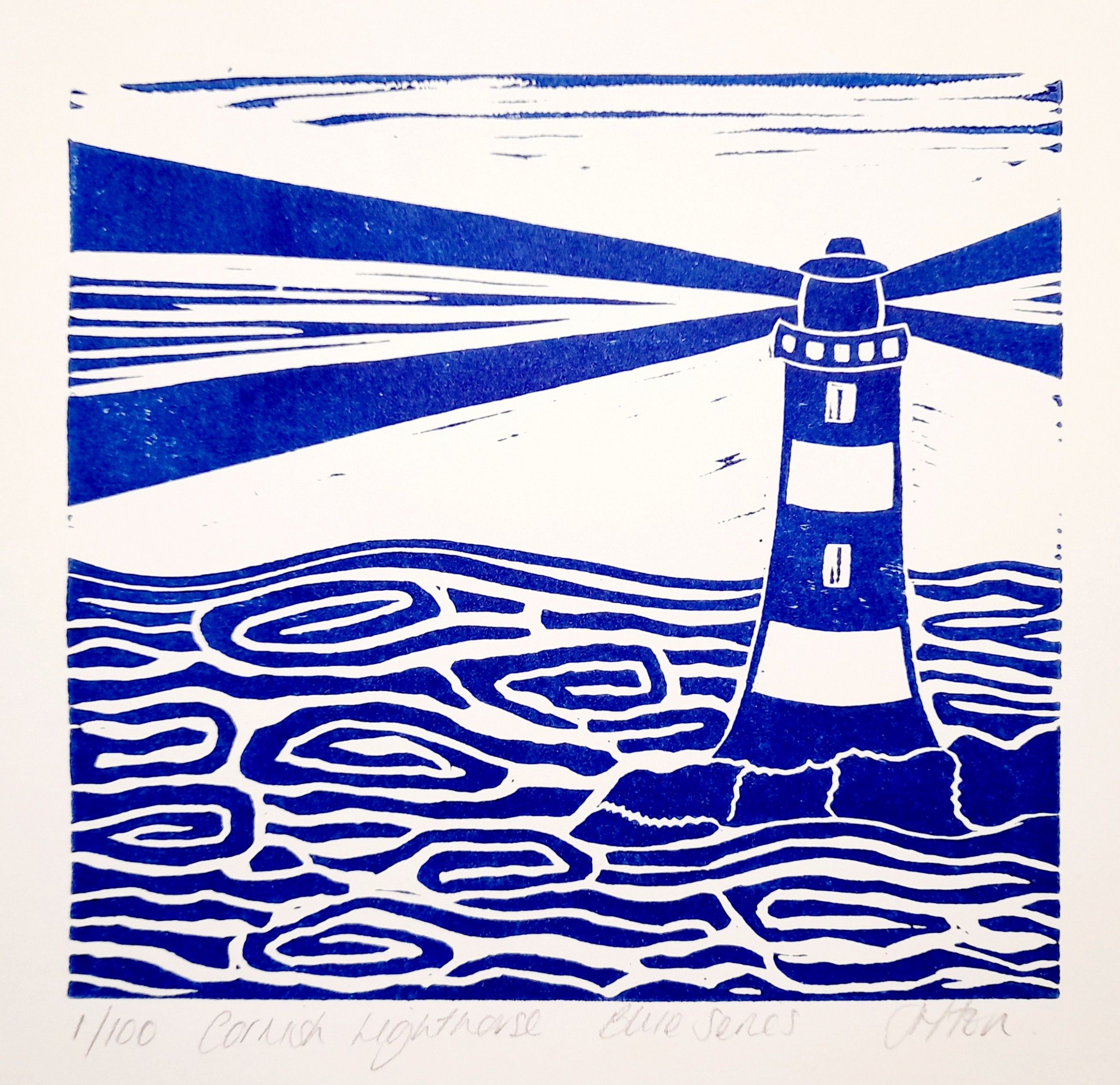 Cornish Lighthouse Square Print by Jess Harrington