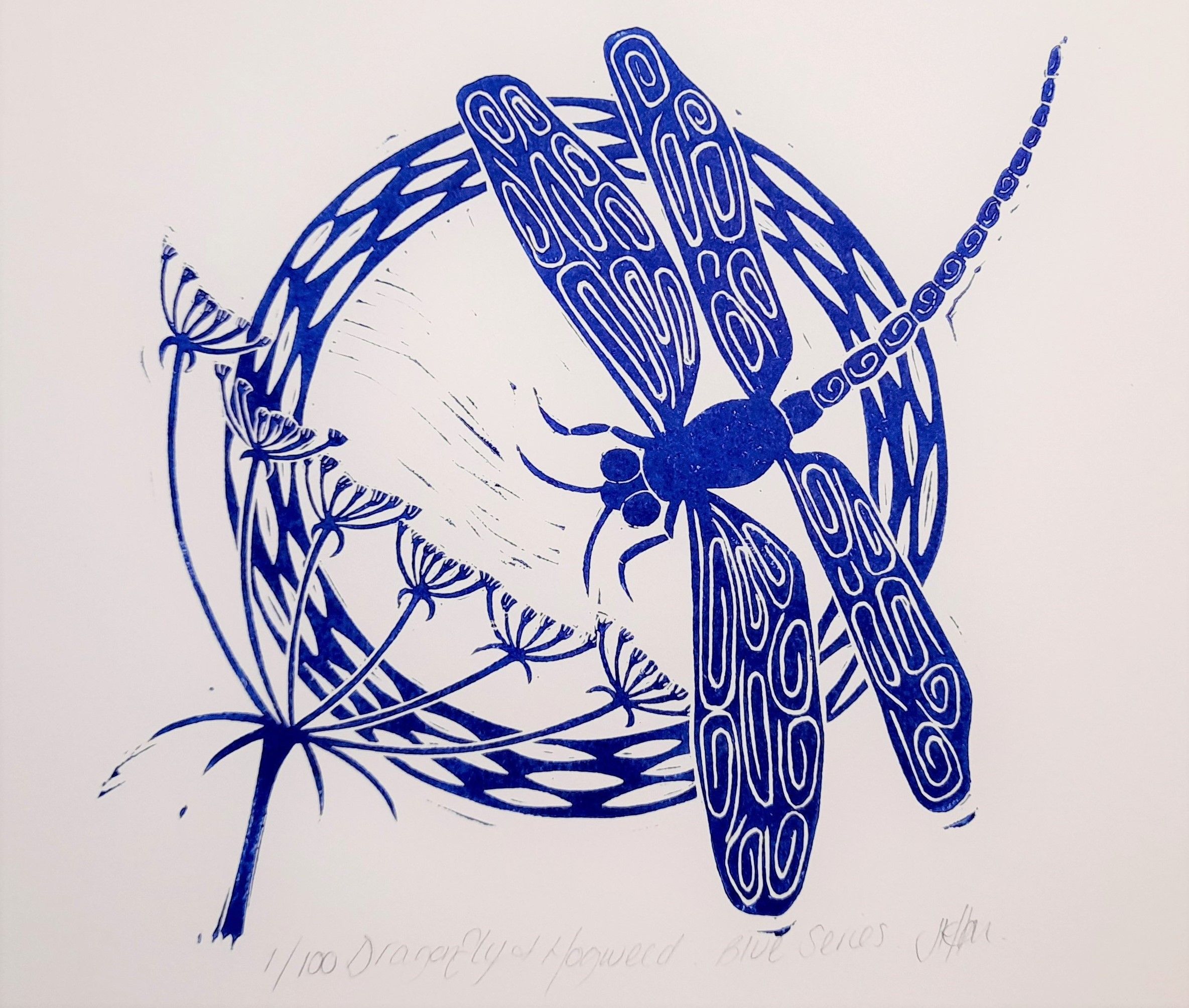 Dragonfly & Hogweed Circle Print by Jess Harrington