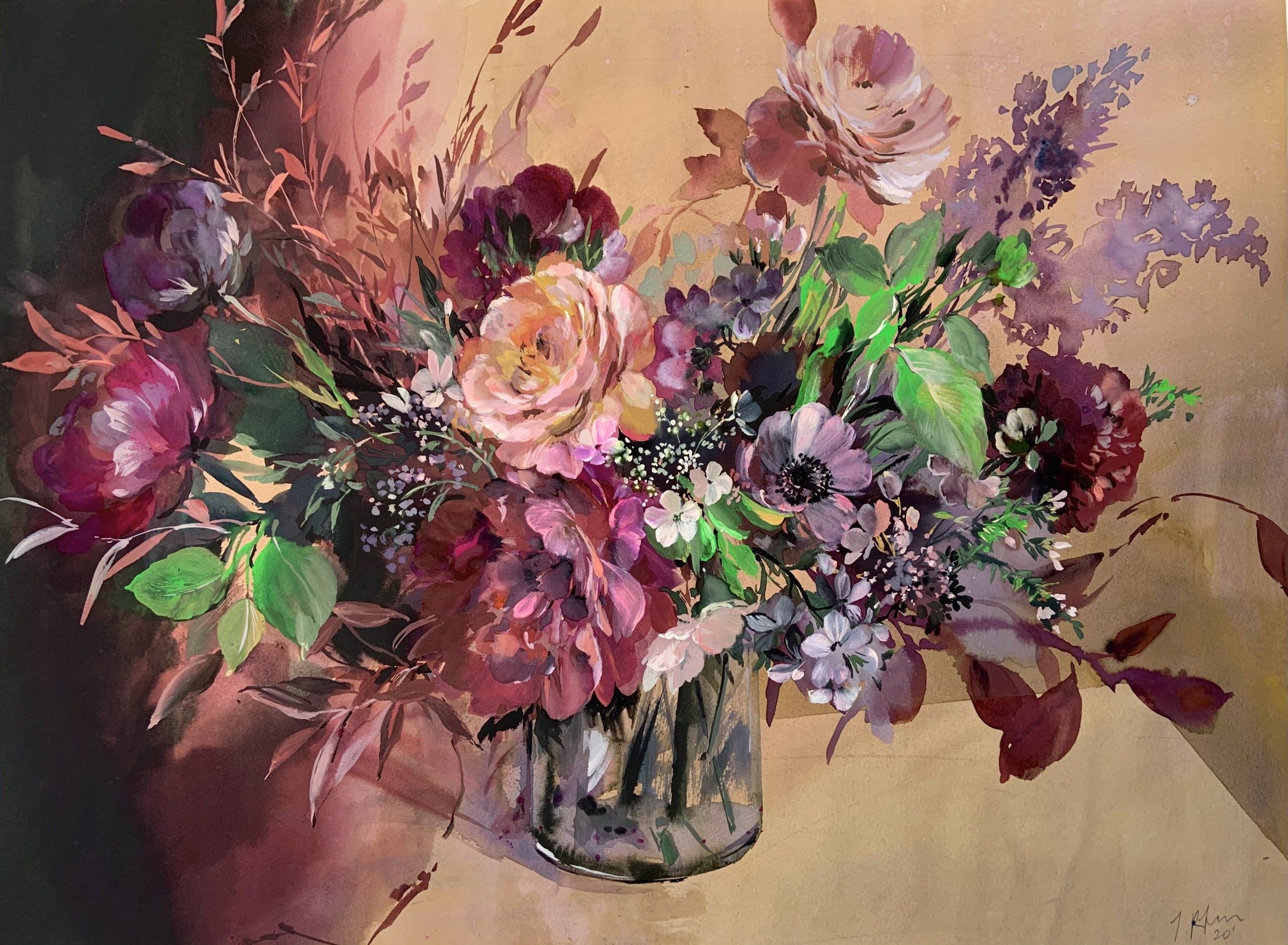 Floral Burst In Glass Vase by Jo Haran