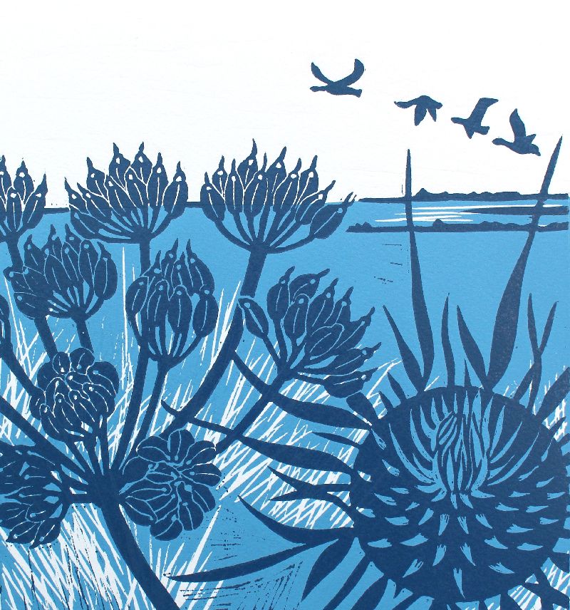 Geese Over the Marsh - Vintage Blue by Kate Heiss
