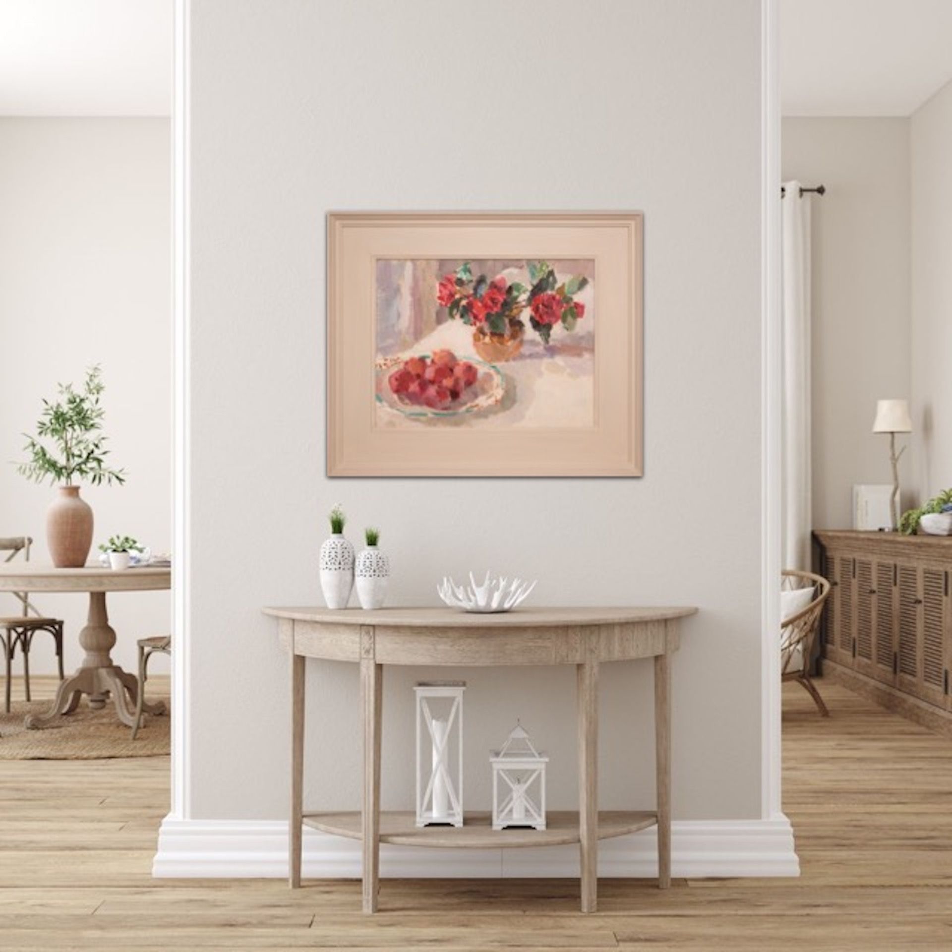 Camellias and a Dish of Plums by Lynne Cartlidge - Secondary Image