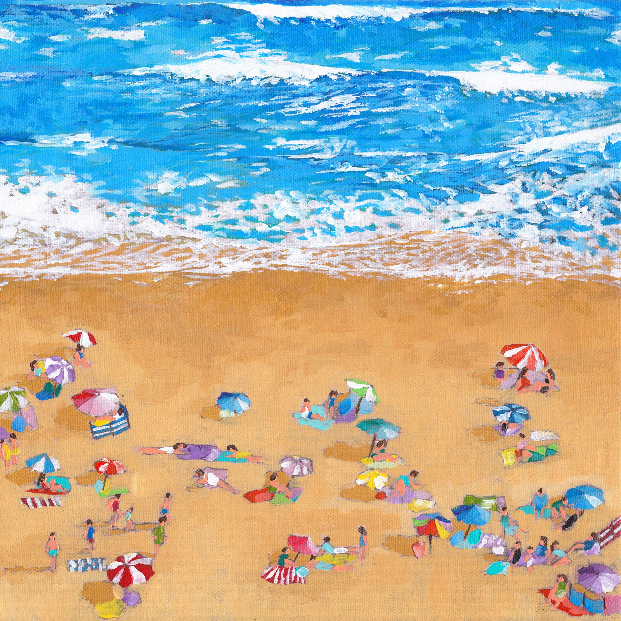 Blue Waves, Bright Umbrellas by Lenny Cornforth