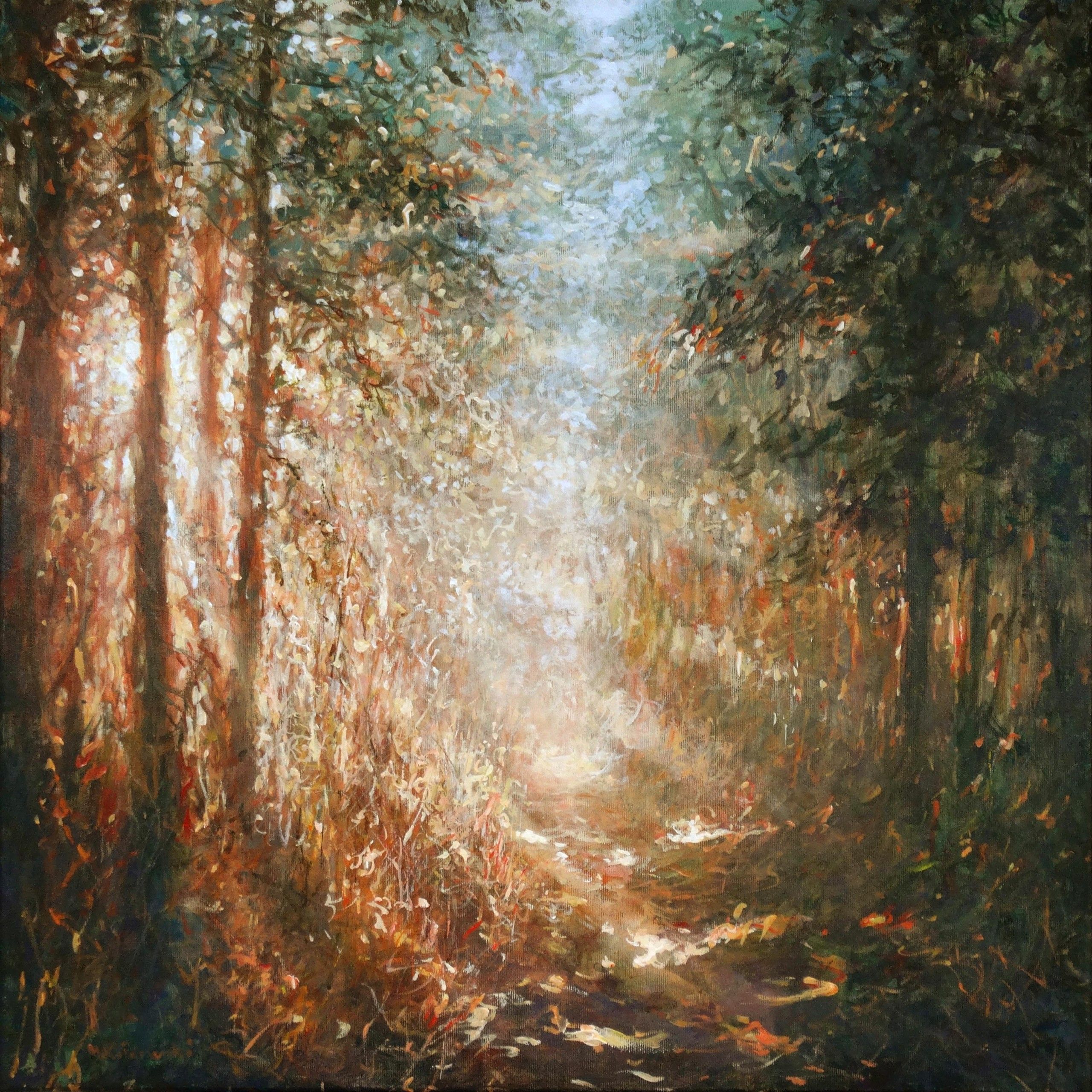 Secret Path, Oil on Canvas, Forest, Framed by Mariusz Kaldowski
