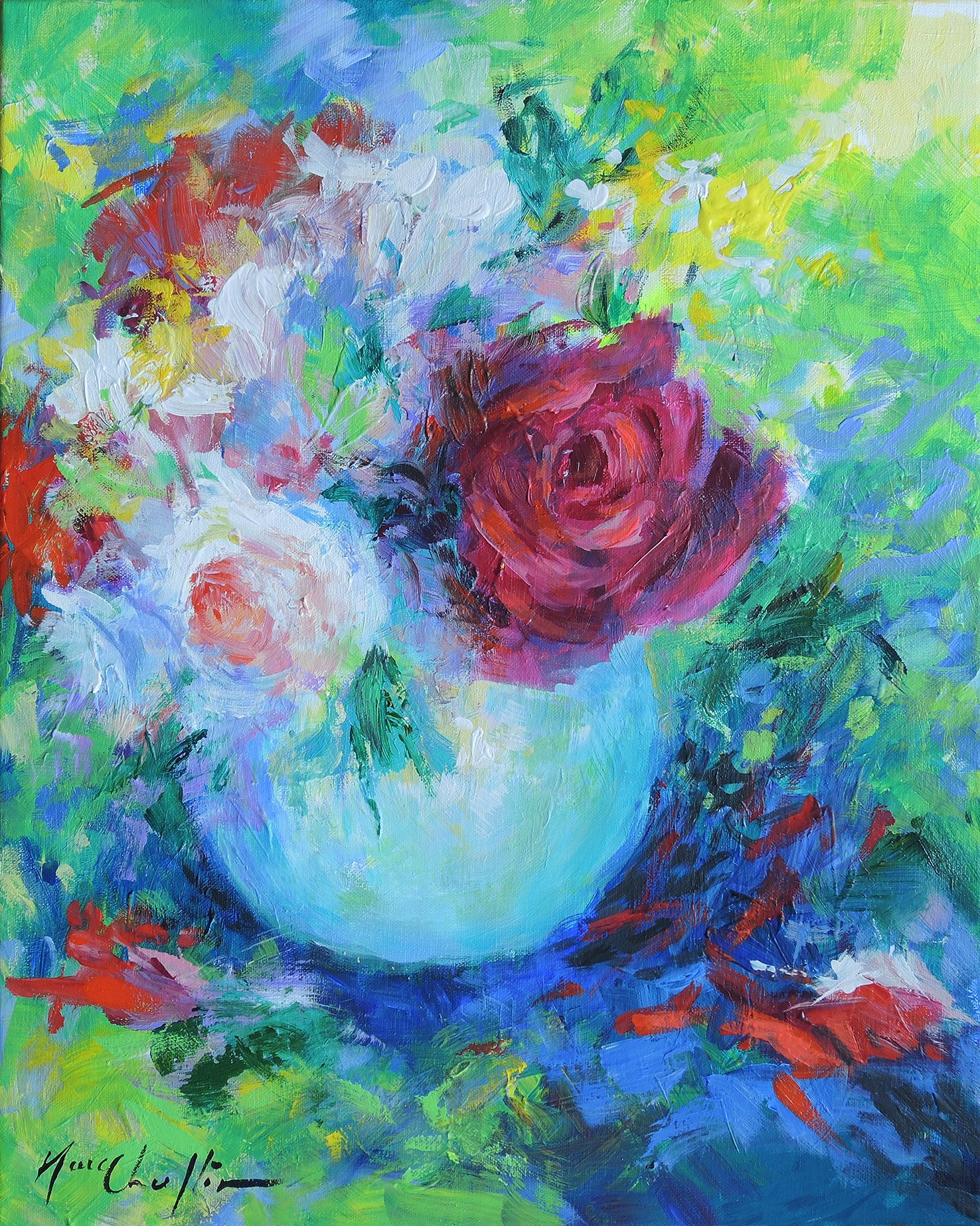 Roses in an Opaline Vase by Mary Chaplin