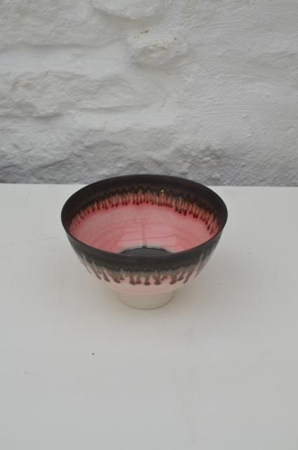 Light pink, bronze rim bowl by Peter Wills