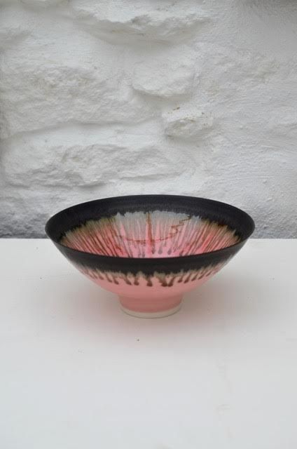 Light pink, white glazed well bowl by Peter Wills