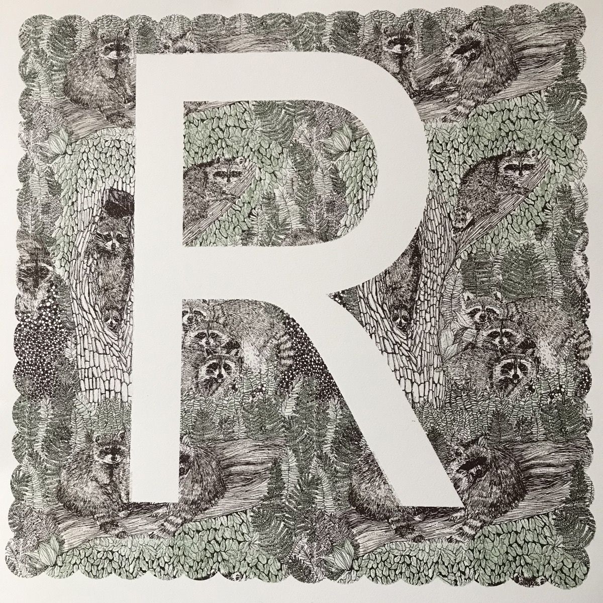 R is for Raccoon (large) by Clare Halifax