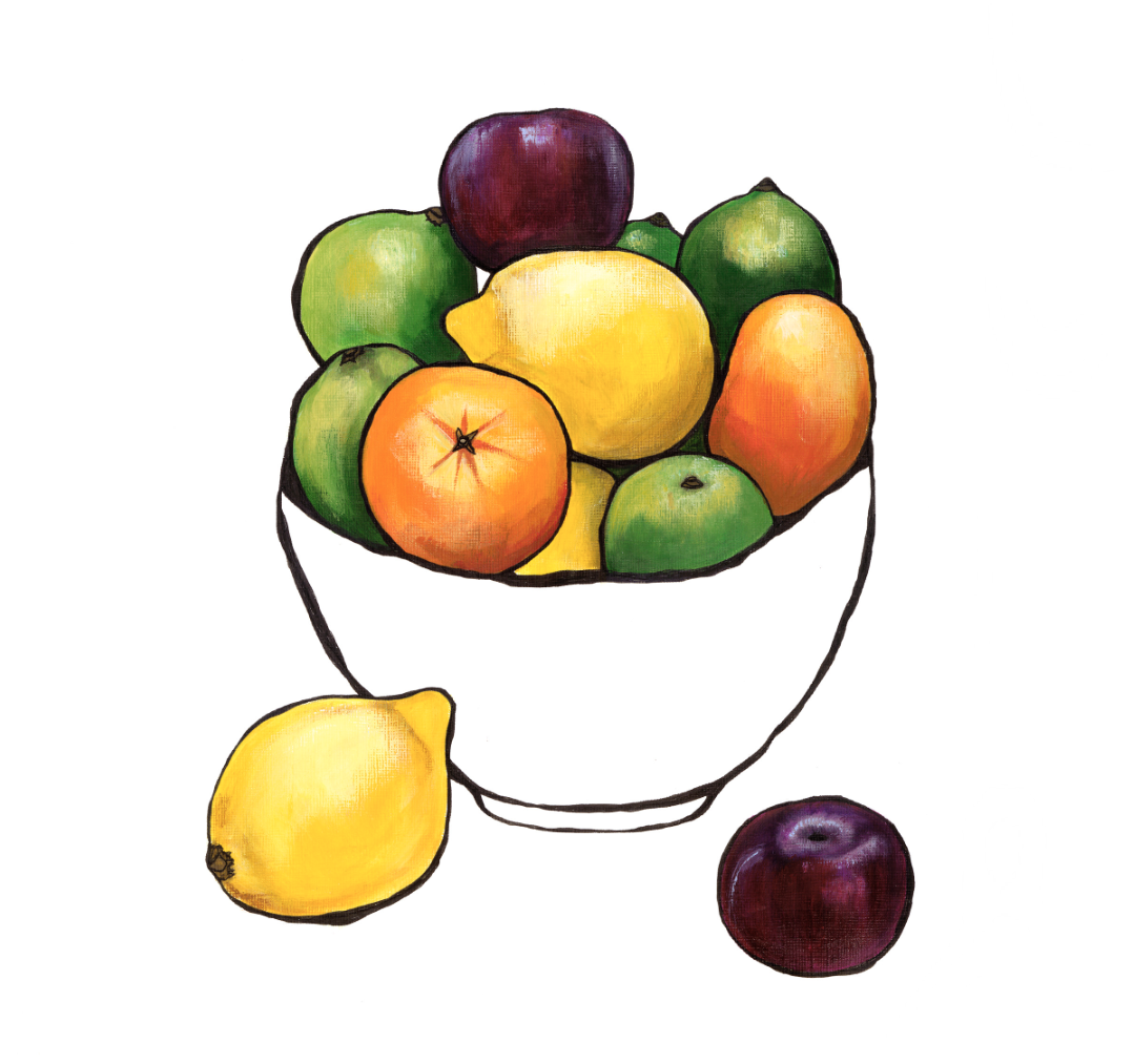 Citrus Bowl with plums by Lucy Routh