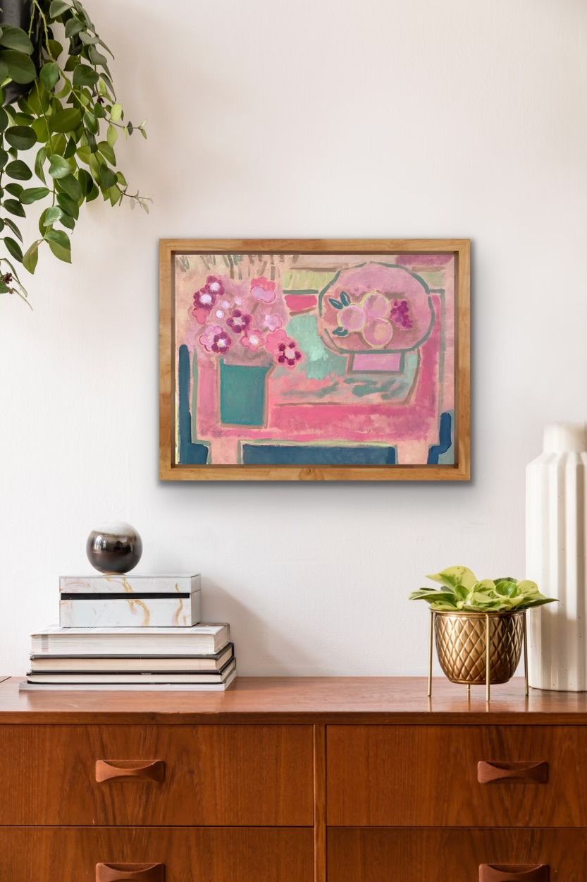 Pink Still life with grapes, blossom and quince by Jane Courquin - Secondary Image