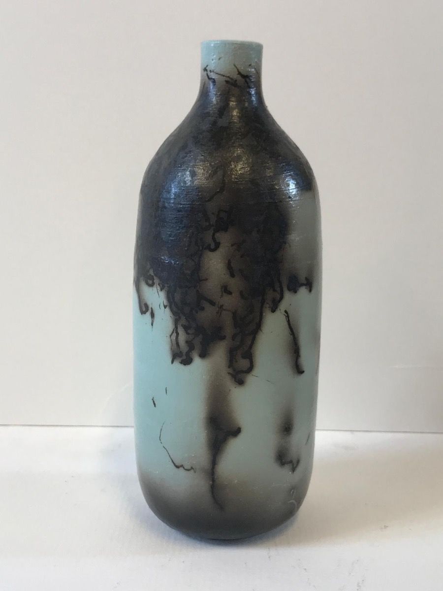 Naked Raku Pottery, Duck Egg Blue Vase- Small by Tamsin Levene