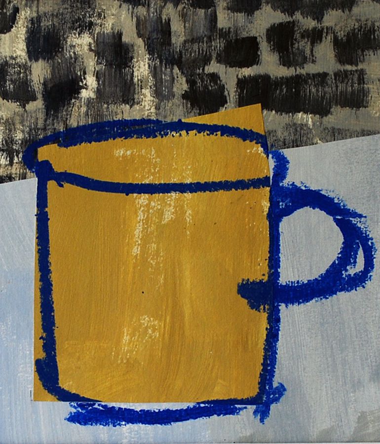 Ochre Mug with Blues by Jenny Balmer